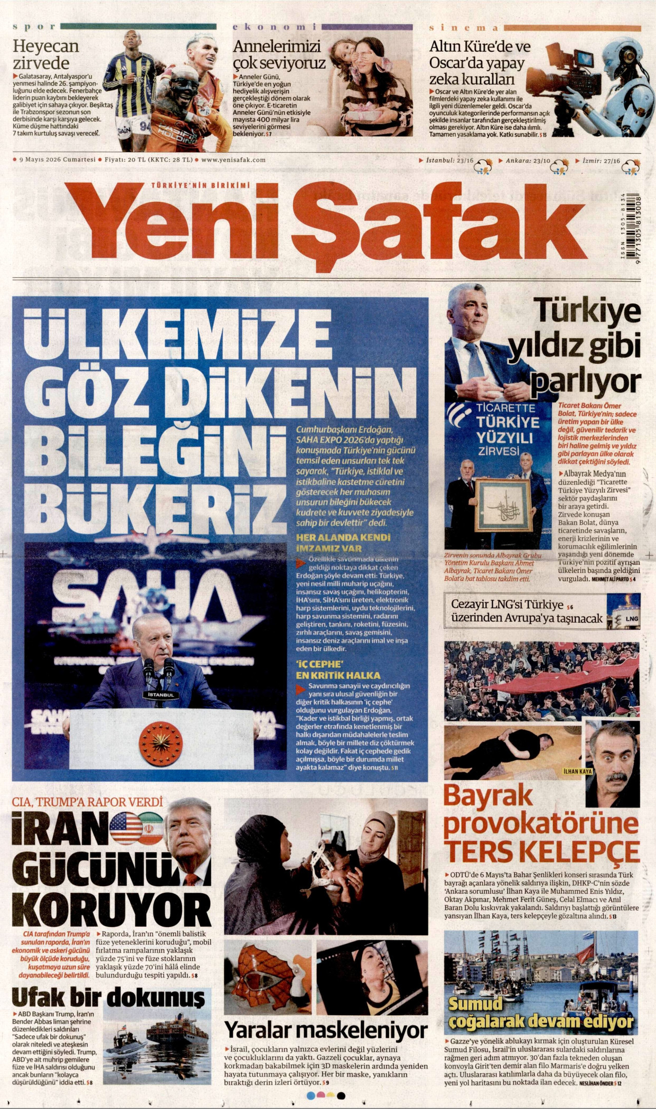 Yeni Şafak Gazetesi Manşeti - 9 Mayıs 2026 Birinci Sayfa