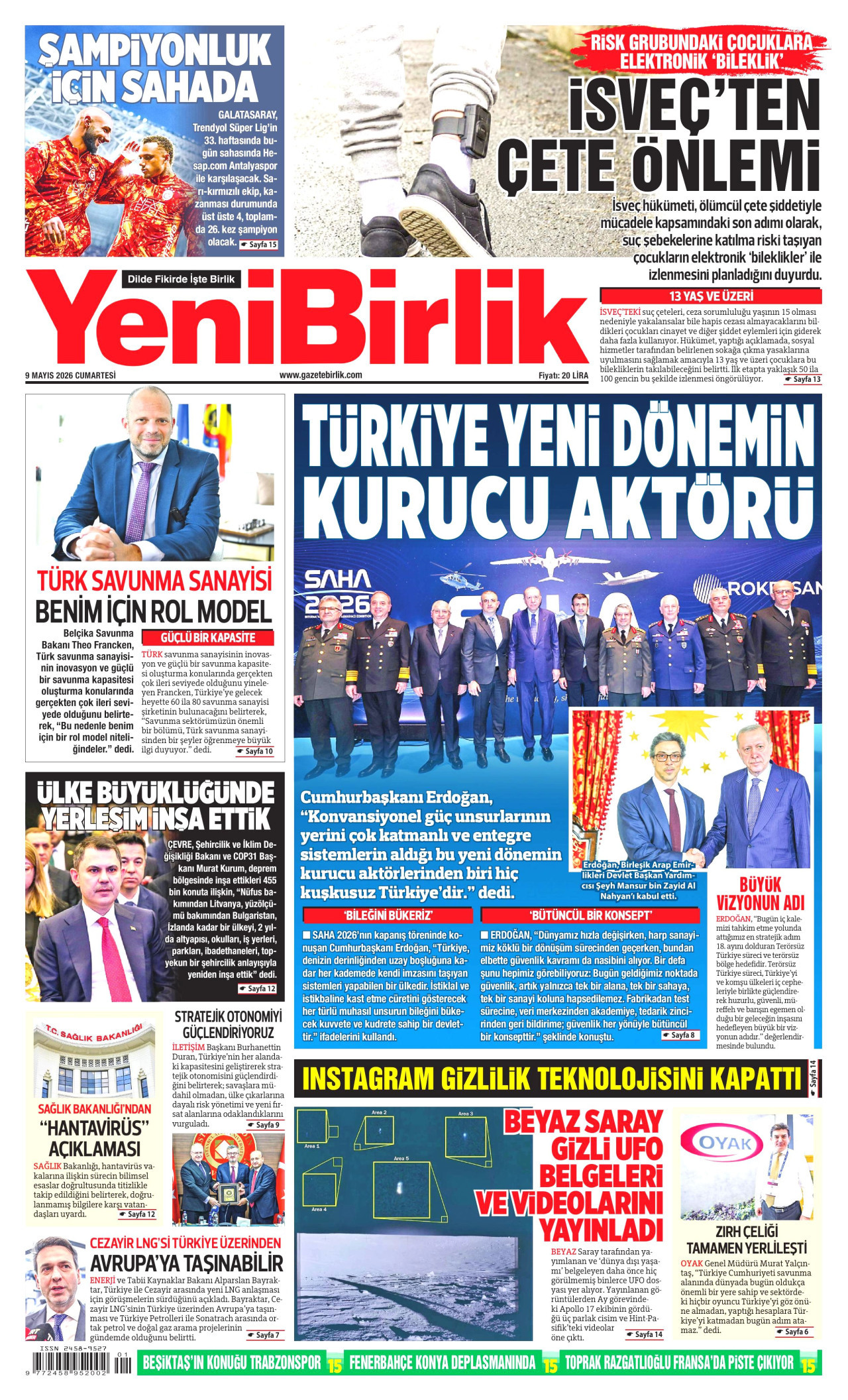 YeniBirlik Gazetesi Manşeti - 9 Mayıs 2026 Birinci Sayfa