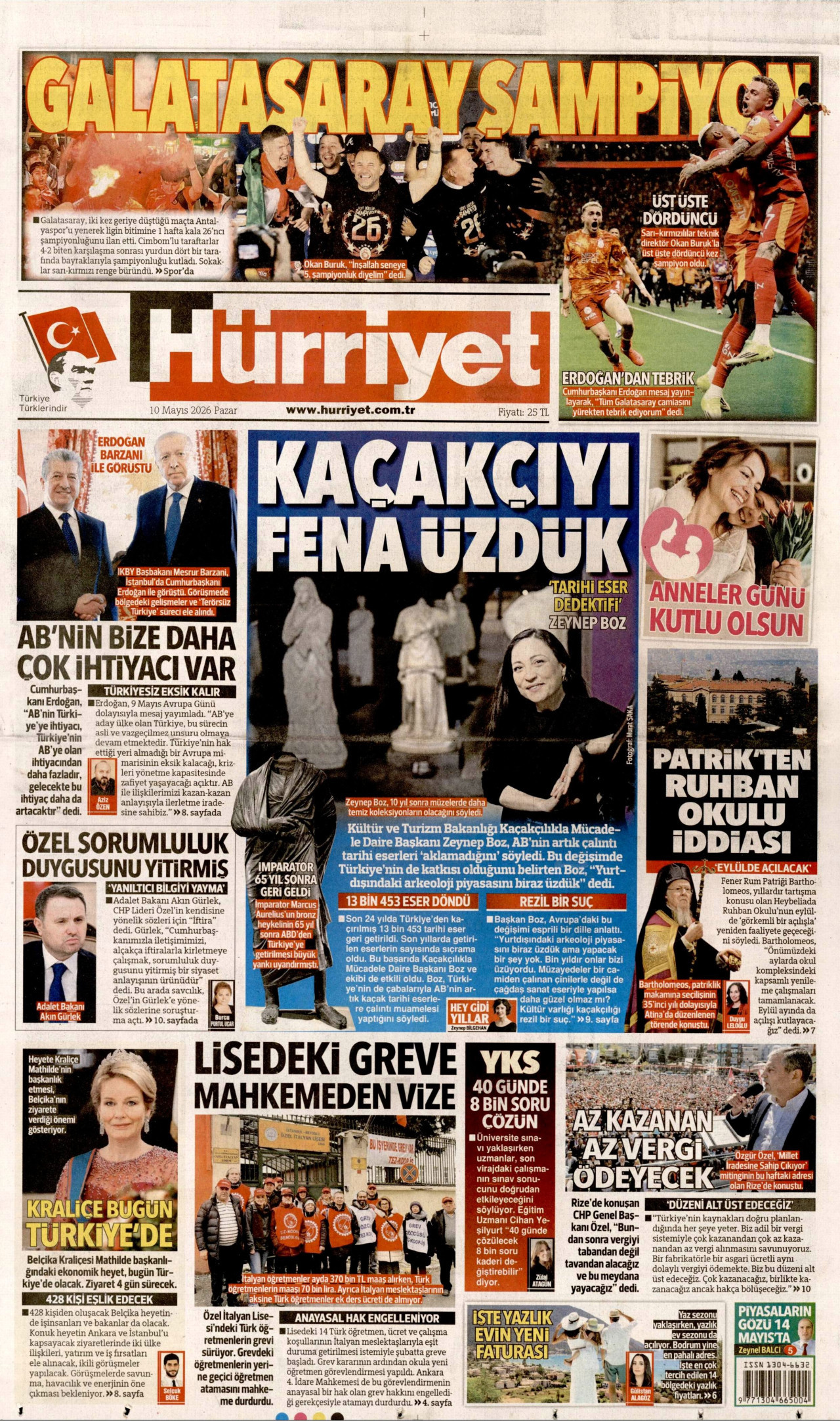 Hürriyet Gazetesi Manşeti - 10 Mayıs 2026 Birinci Sayfa