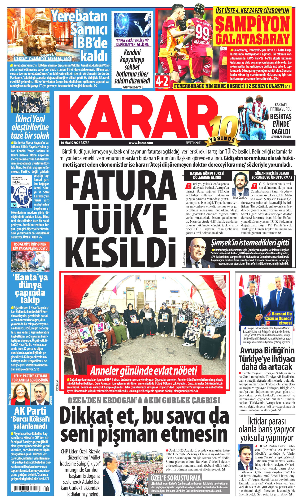 Karar Gazetesi Manşeti - 10 Mayıs 2026 Birinci Sayfa