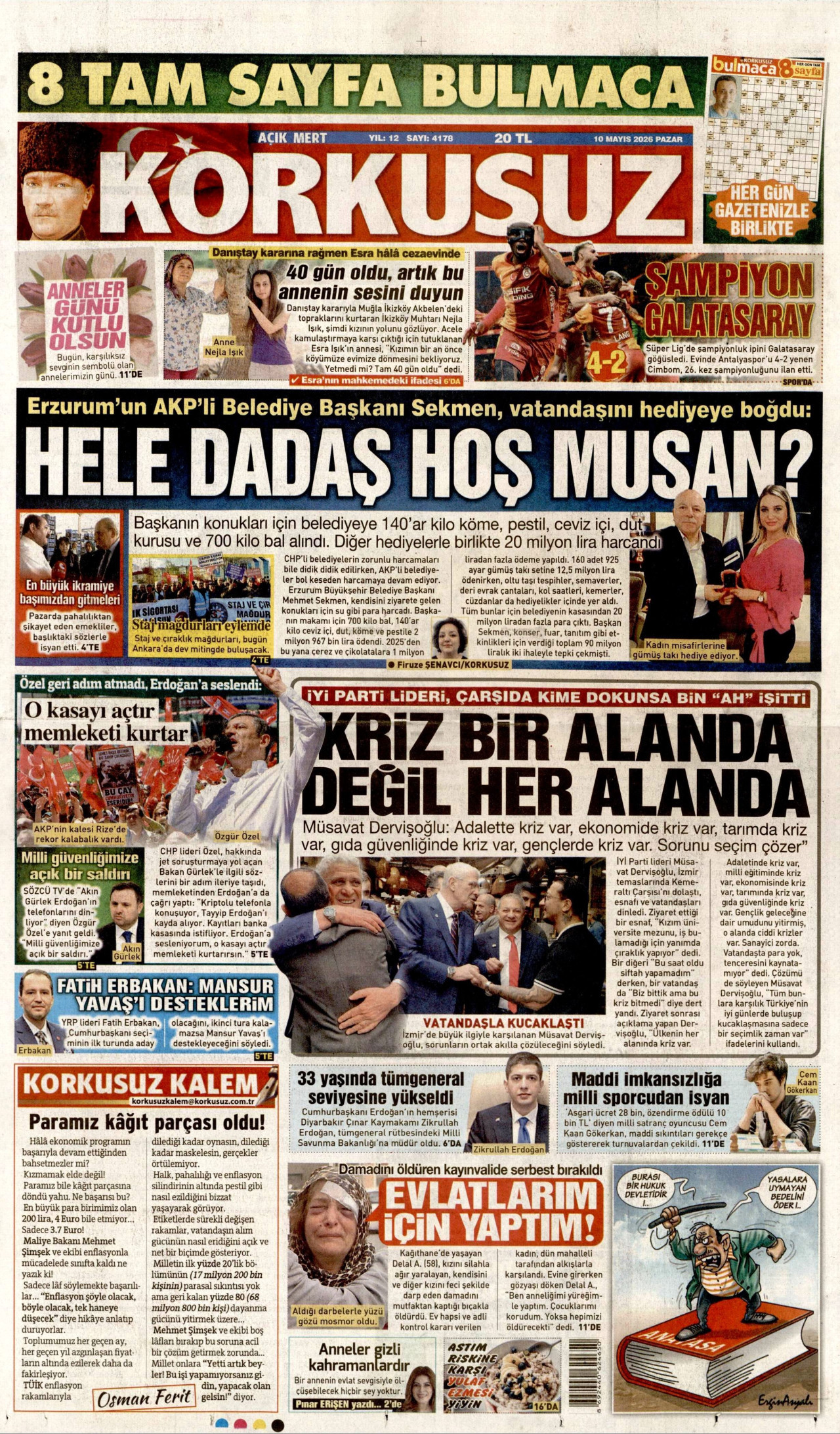 Korkusuz Gazetesi Manşeti - 10 Mayıs 2026 Birinci Sayfa