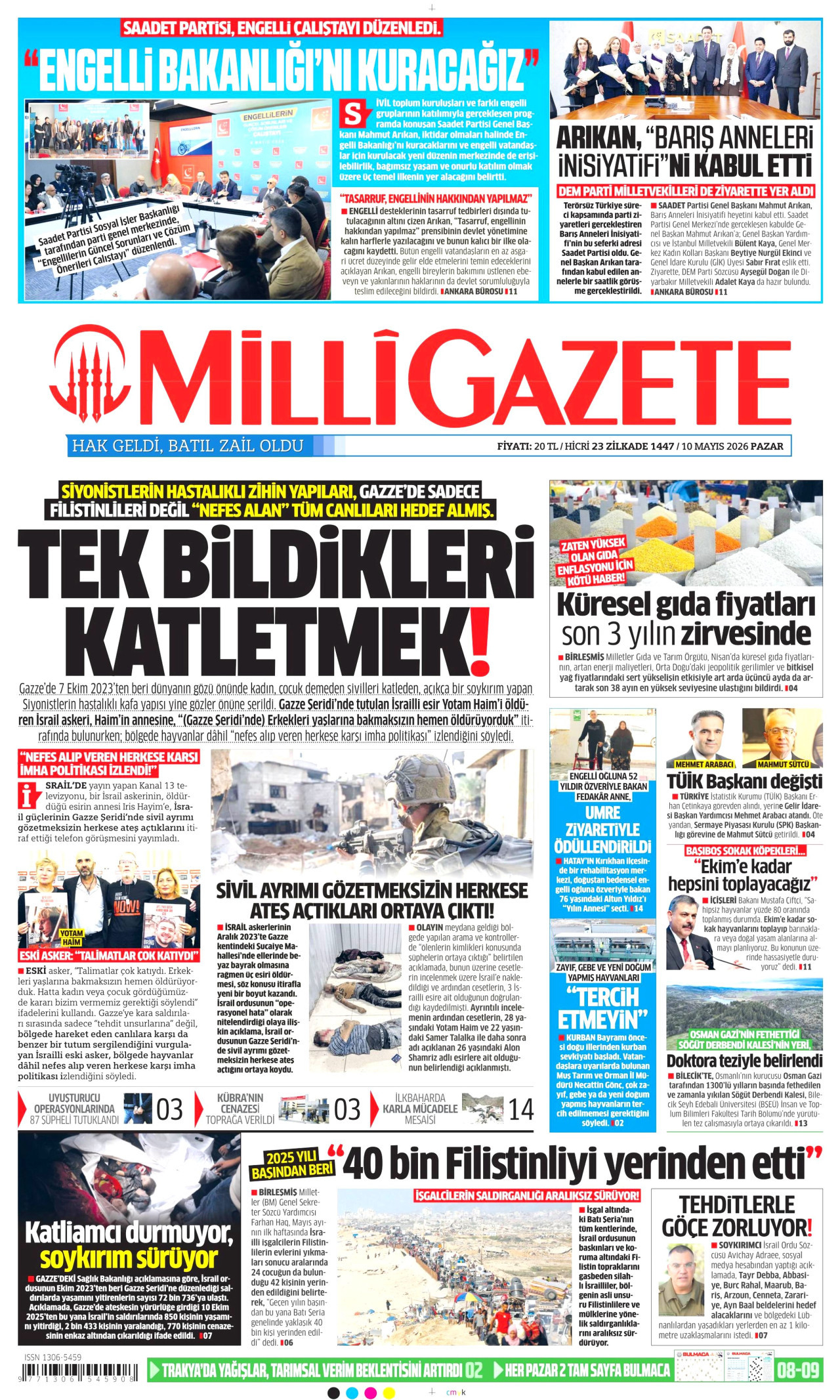 Milli Gazete Gazetesi Manşeti - 10 Mayıs 2026 Birinci Sayfa