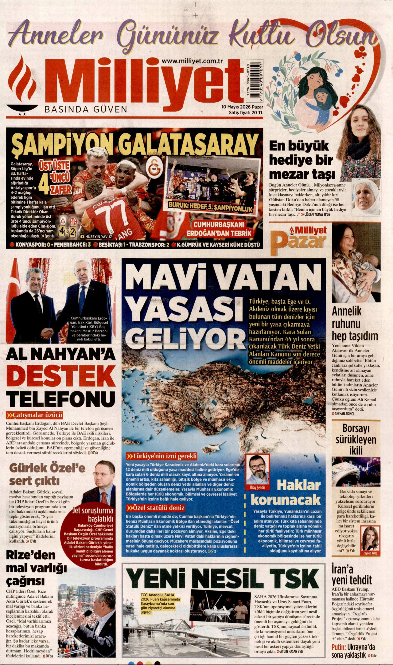 Milliyet Gazetesi Manşeti - 10 Mayıs 2026 Birinci Sayfa