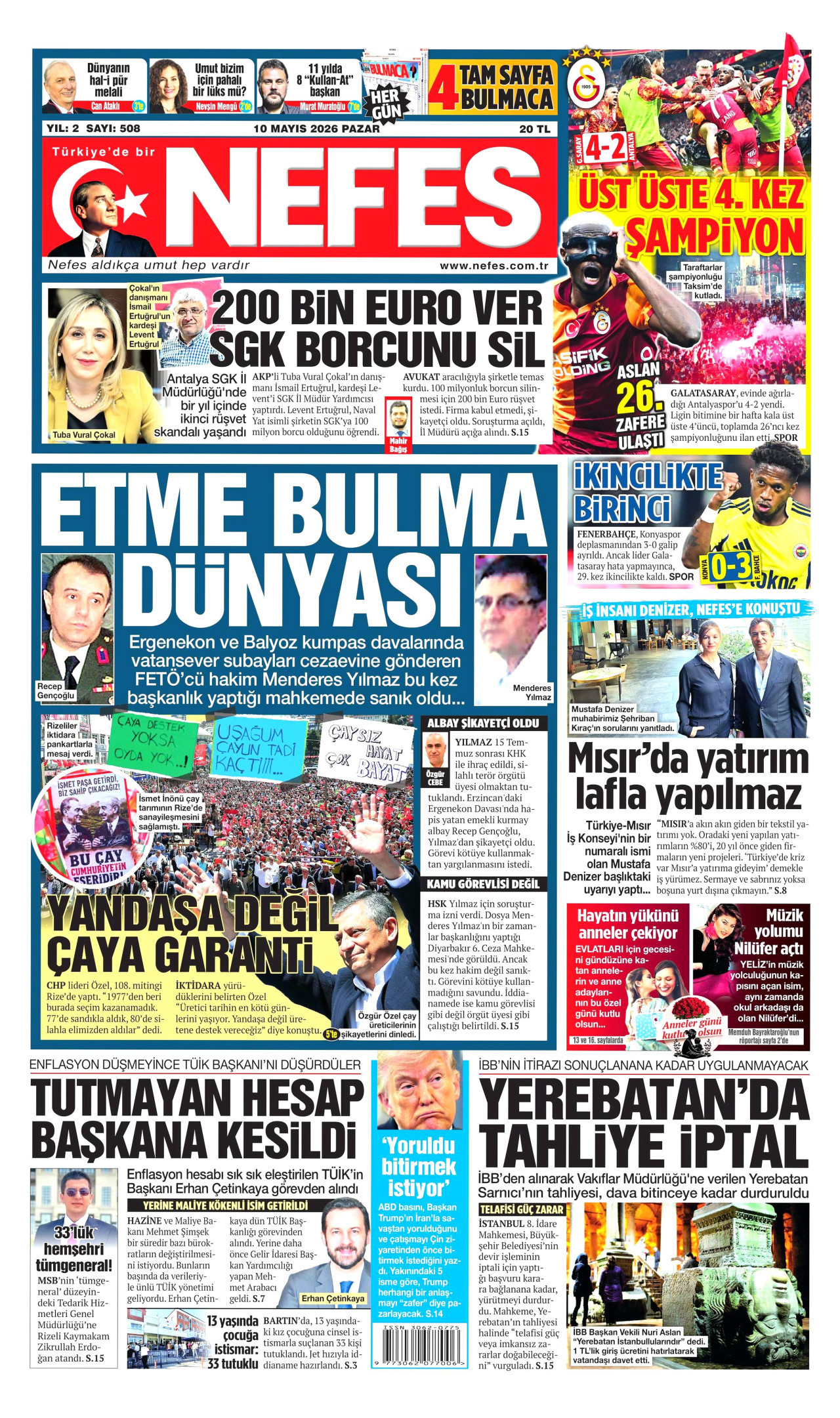 Nefes Gazetesi Manşeti - 10 Mayıs 2026 Birinci Sayfa