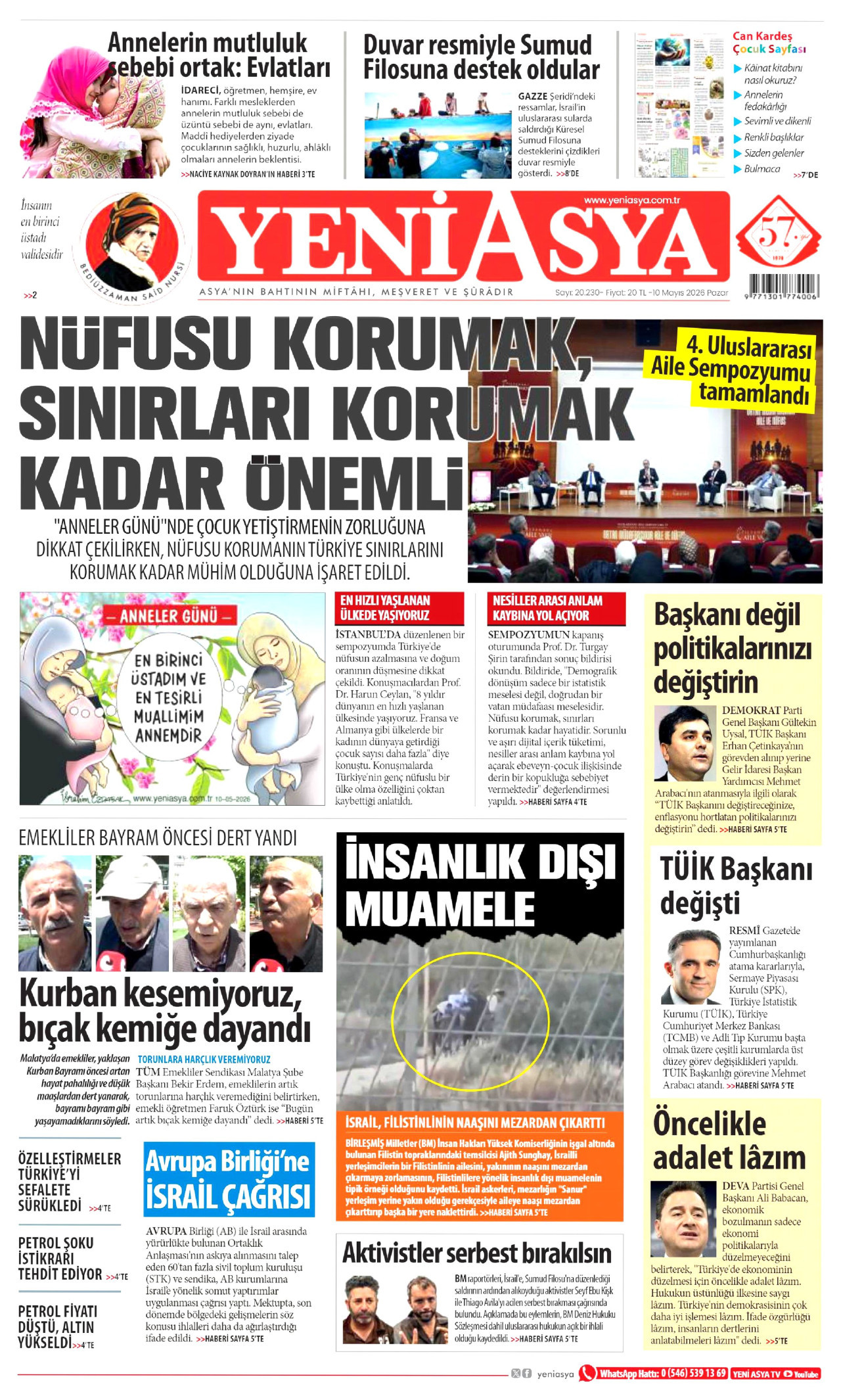 Yeni Asya Gazetesi Manşeti - 10 Mayıs 2026 Birinci Sayfa