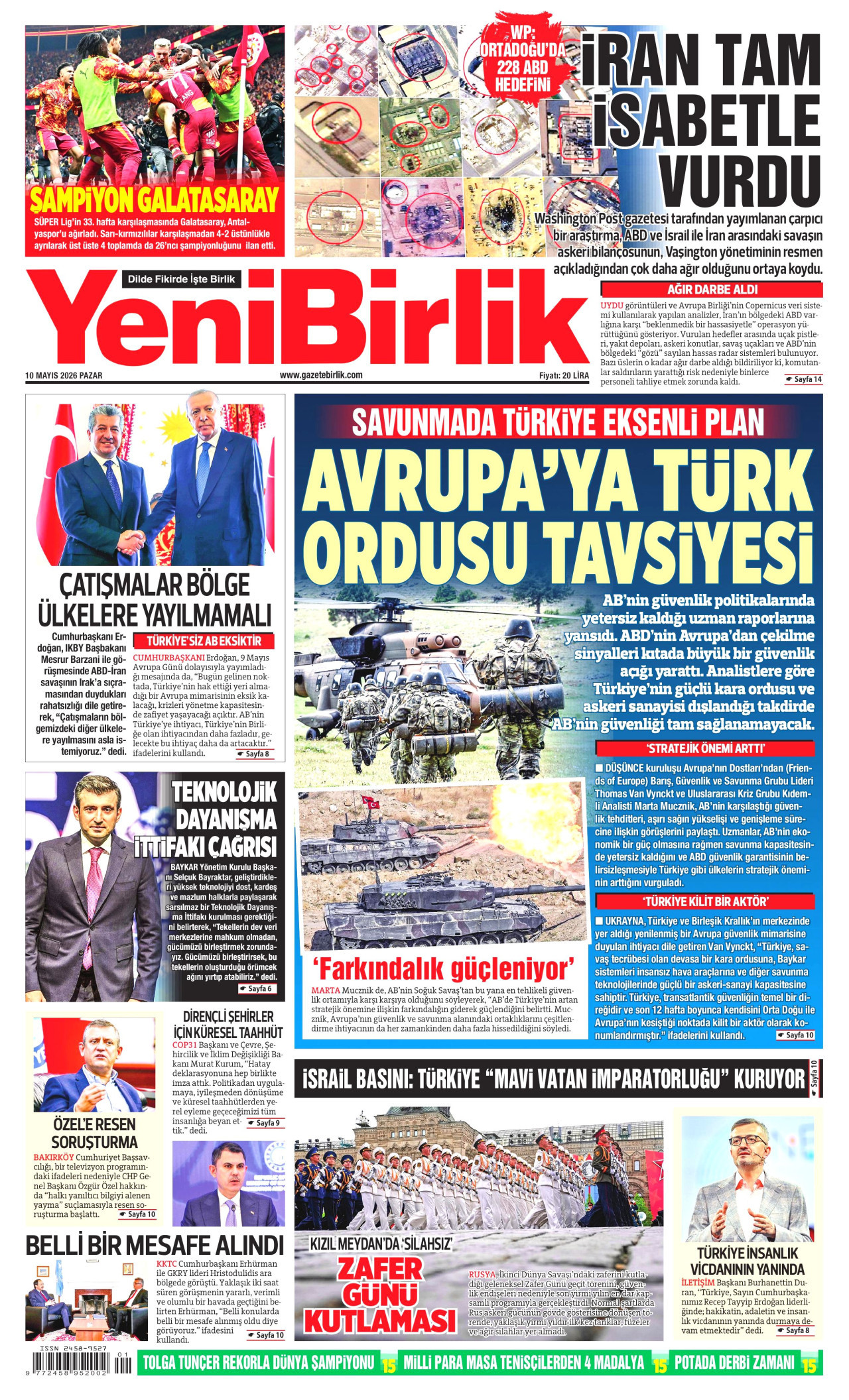 YeniBirlik Gazetesi Manşeti - 10 Mayıs 2026 Birinci Sayfa