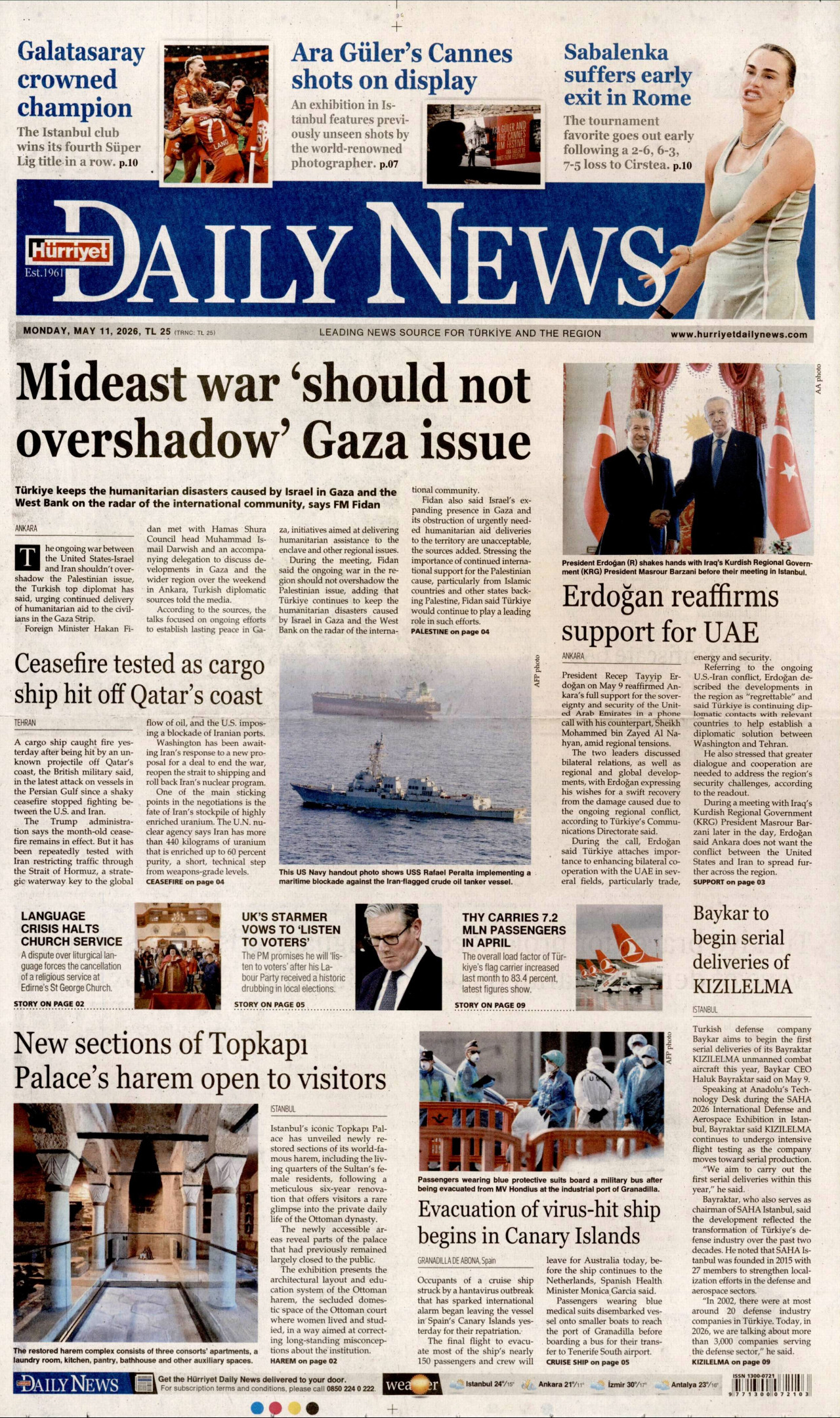 Hürriyet Daily News Gazetesi Manşeti - 31 Mayıs 2026 Birinci Sayfa