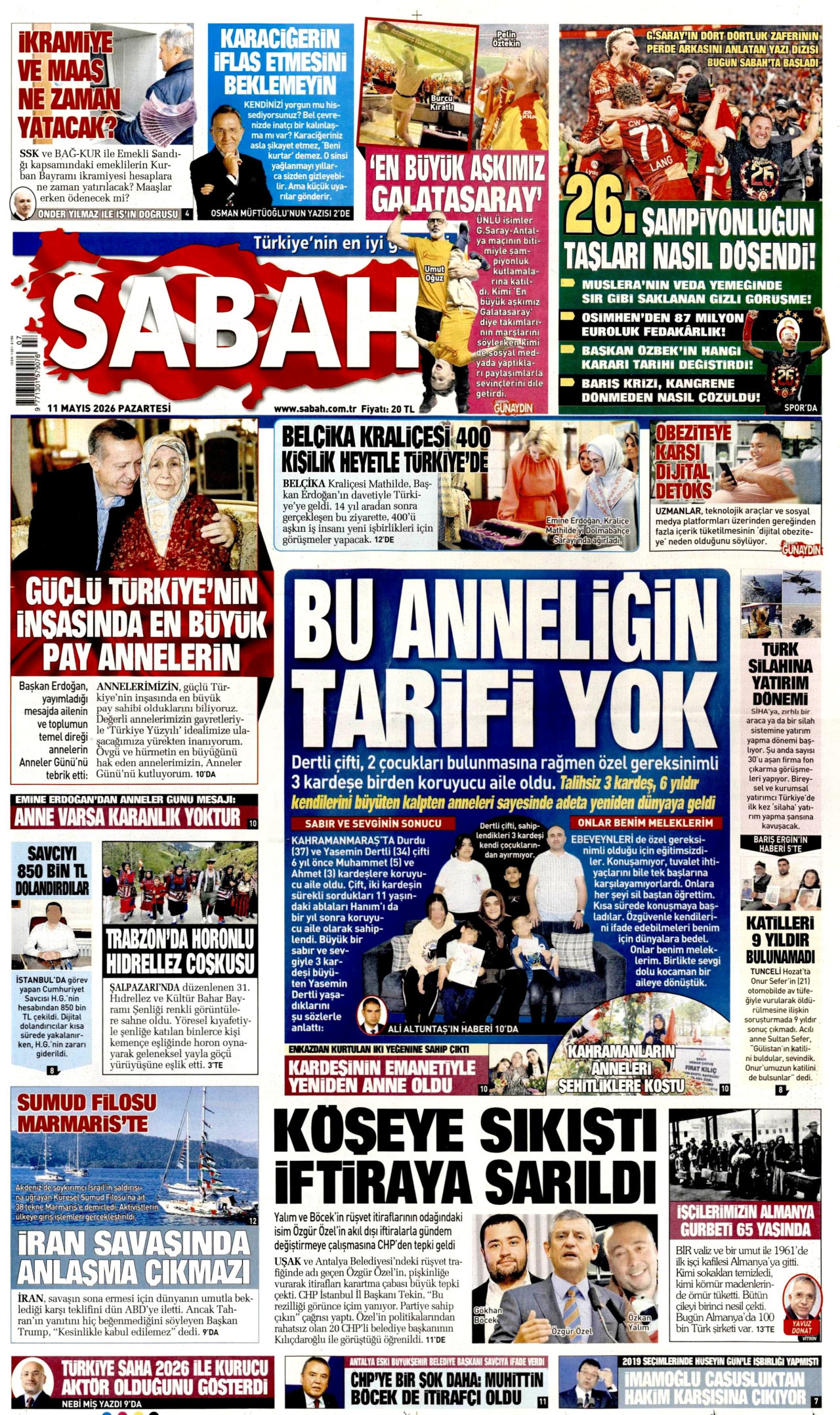 Sabah Gazetesi Manşeti - 11 Mayıs 2026 Birinci Sayfa