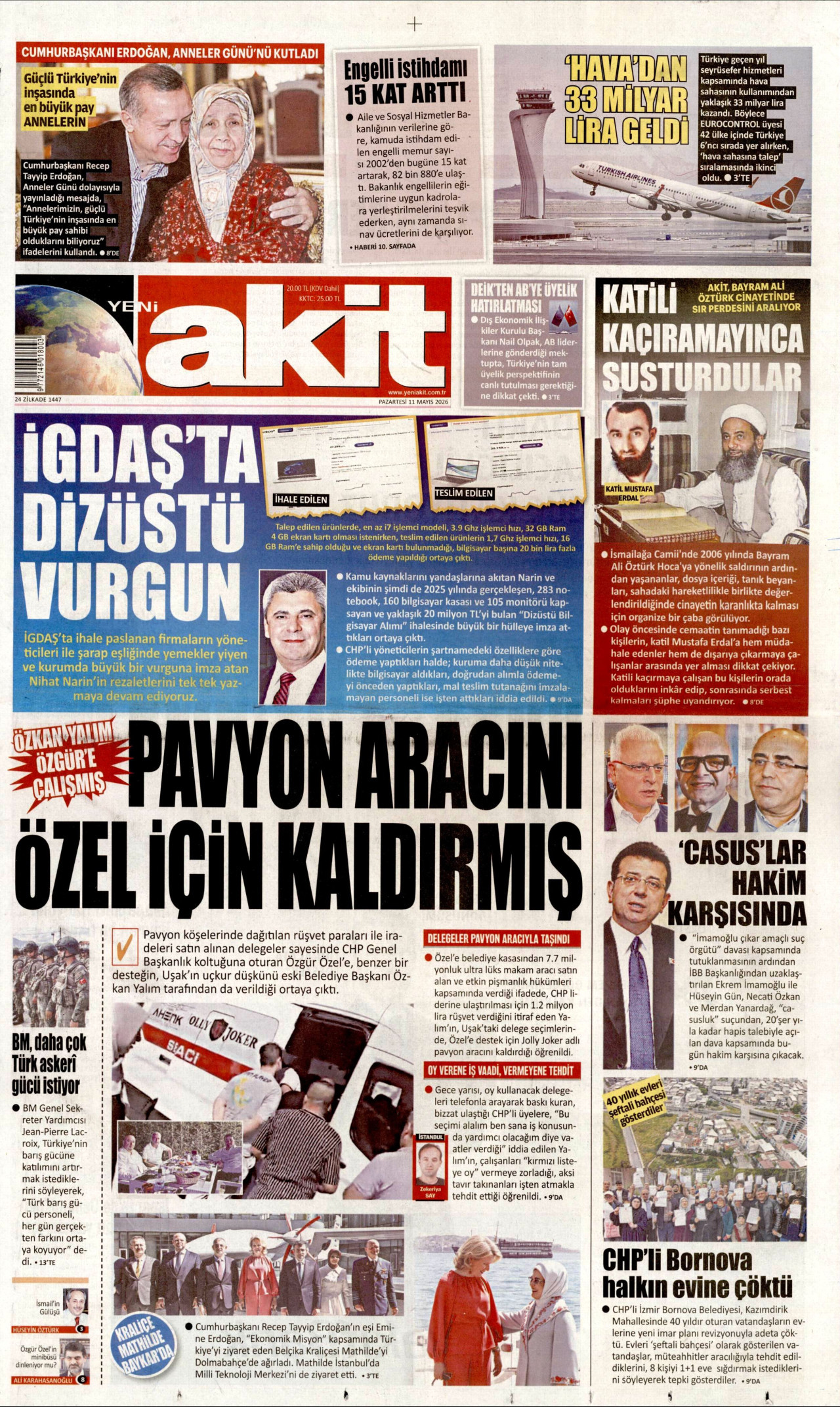 Yeni Akit Gazetesi Manşeti - 11.05.2026