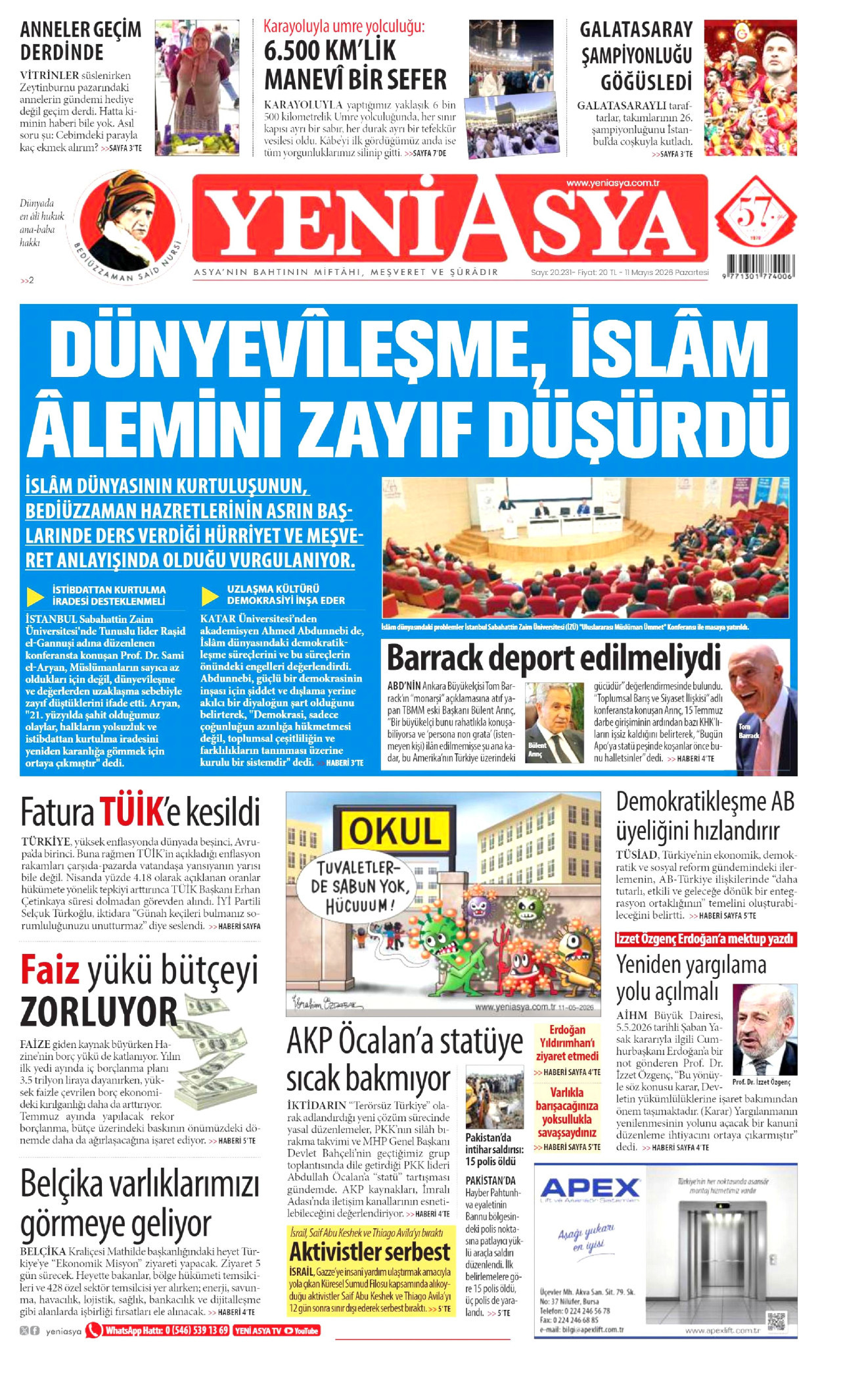 Yeni Asya Gazetesi Manşeti - 11.05.2026