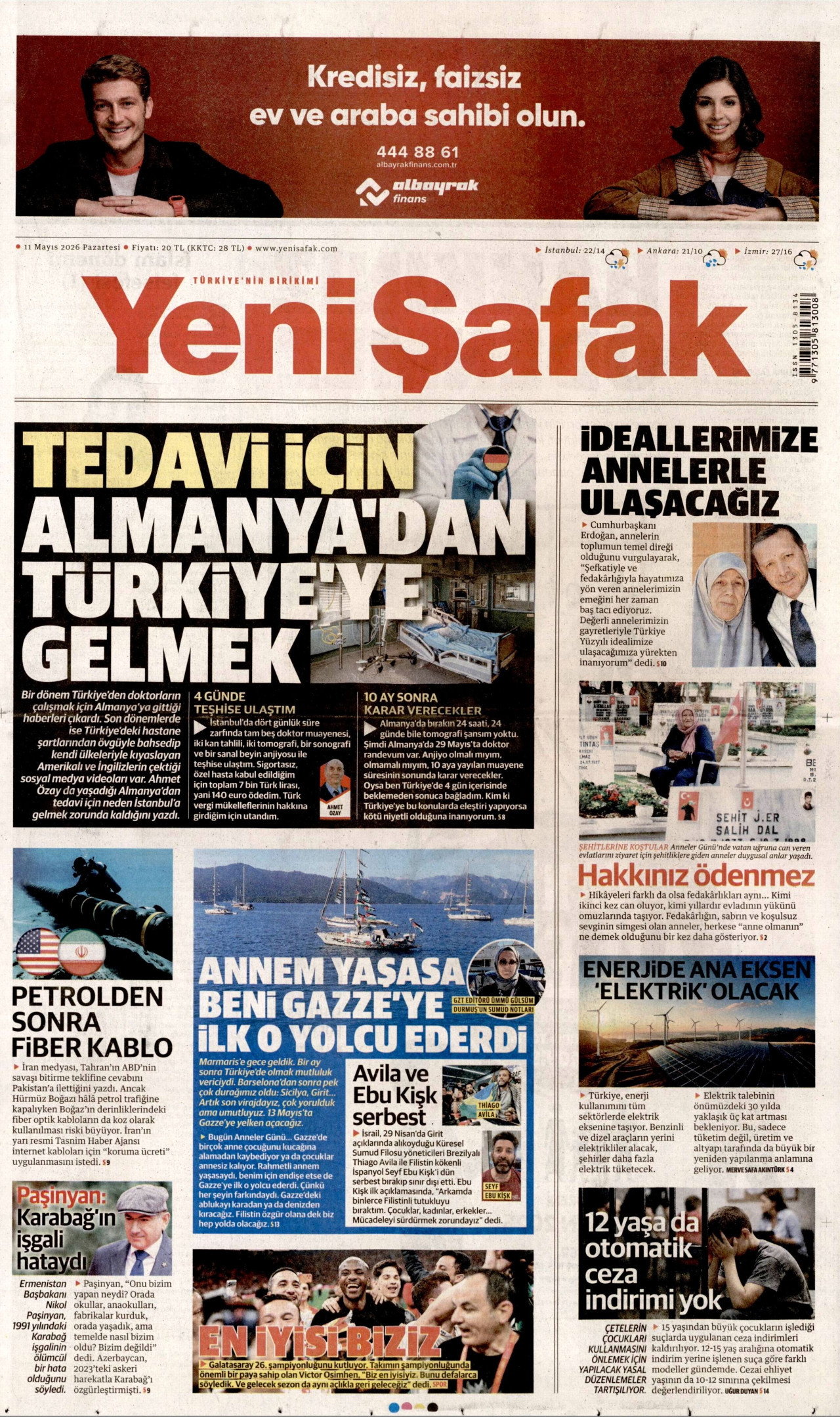 Yeni Şafak Gazetesi Manşeti - 11.05.2026
