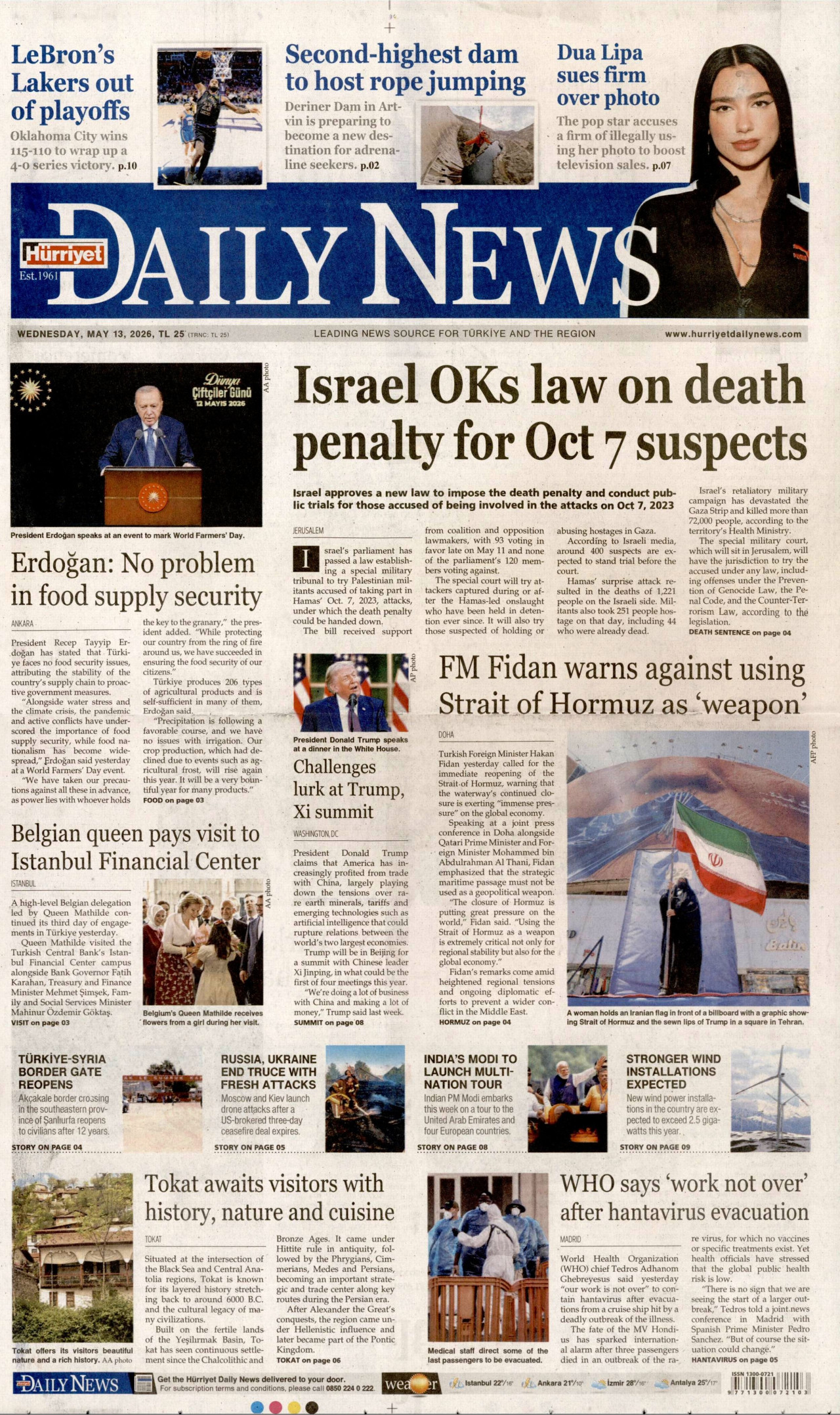 Hürriyet Daily News Gazetesi Manşeti - 13.05.2026