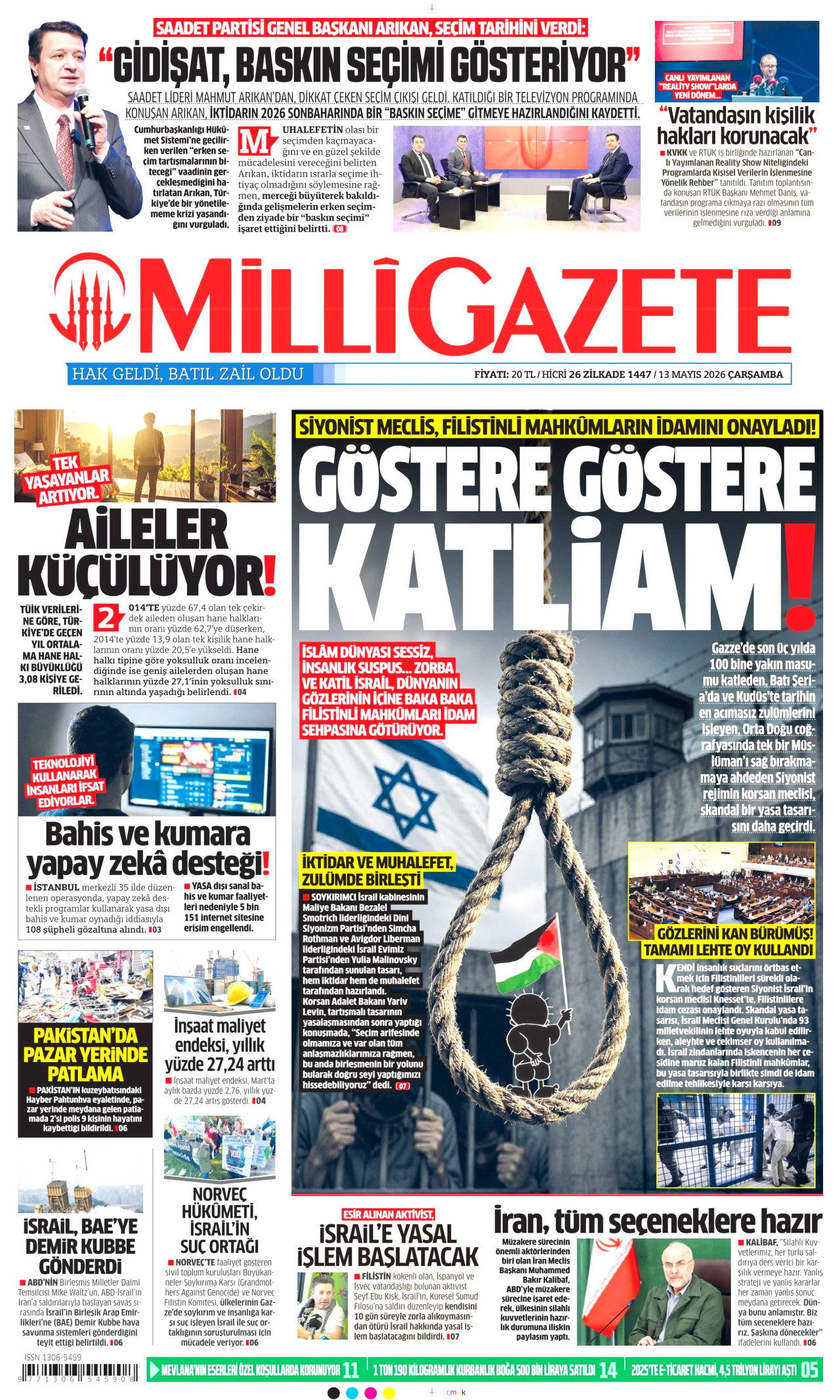Milli Gazete Gazetesi Manşeti - 13.05.2026