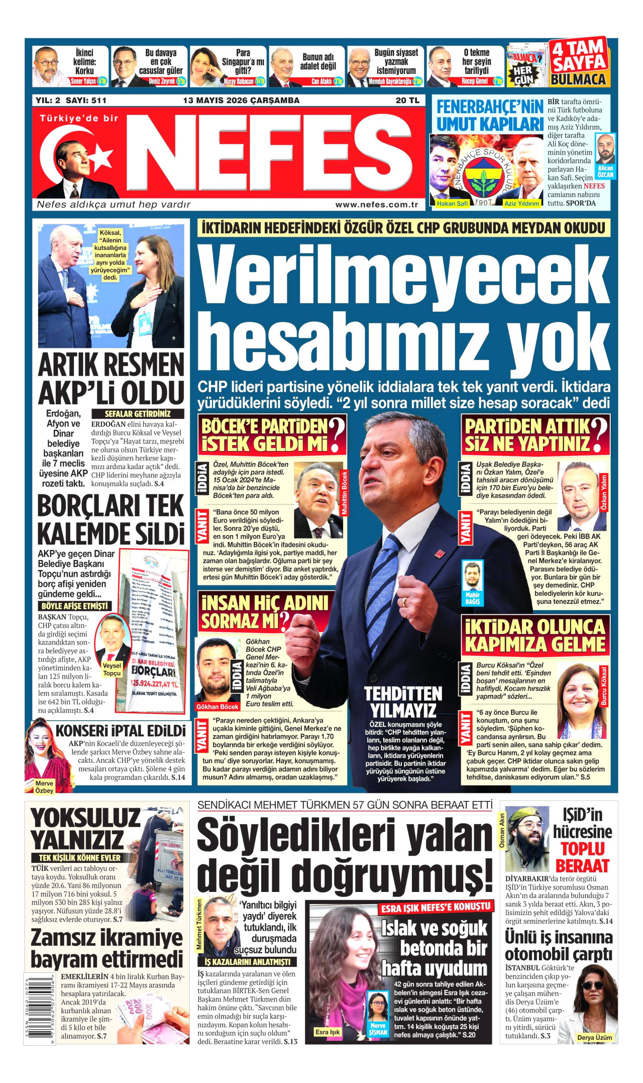 Nefes Gazetesi Manşeti - 13.05.2026