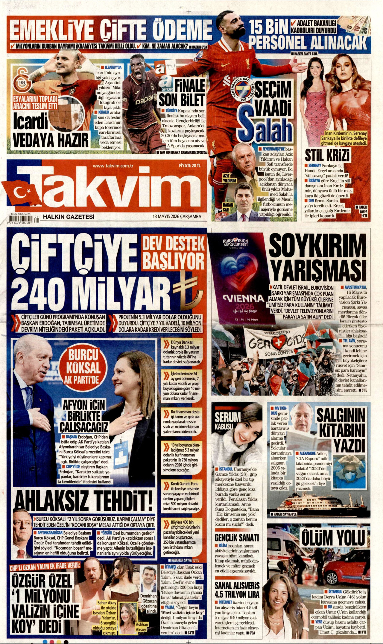 Takvim Gazetesi Manşeti - 13.05.2026