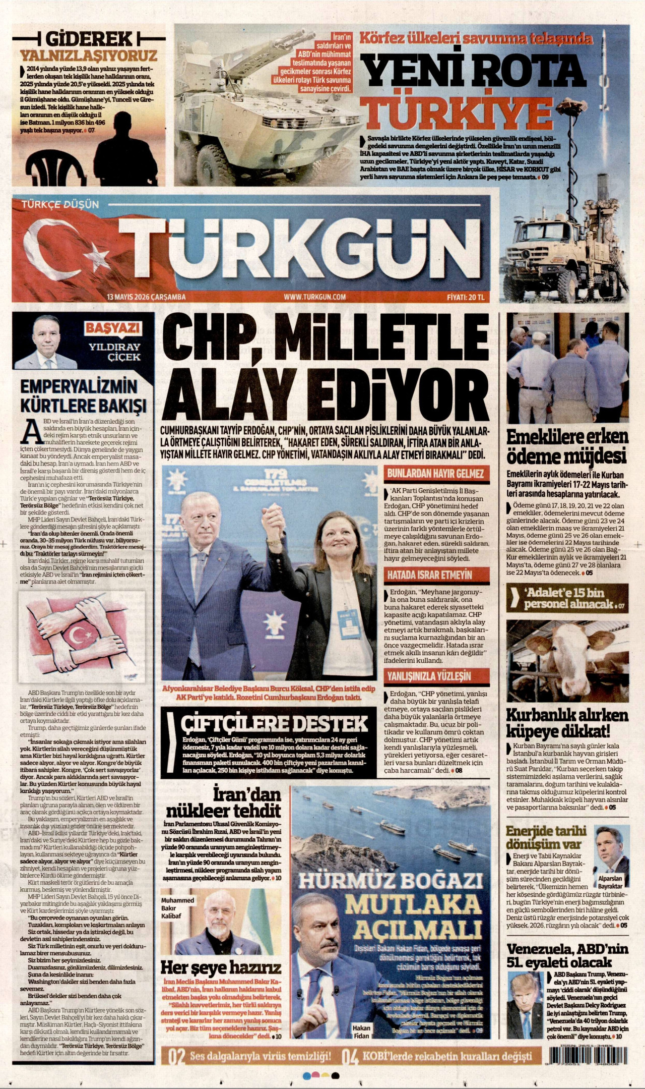 Türkgün Gazetesi Manşeti - 13.05.2026