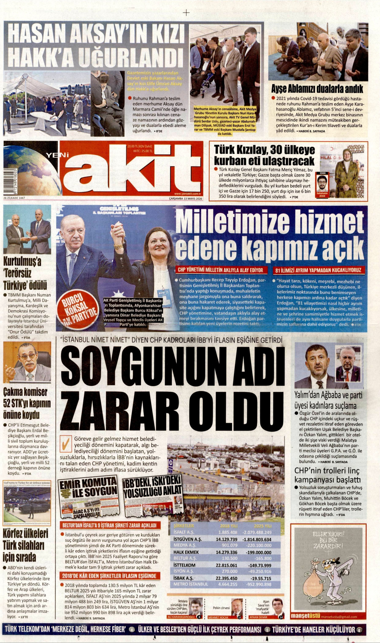 Yeni Akit Gazetesi Manşeti - 13.05.2026