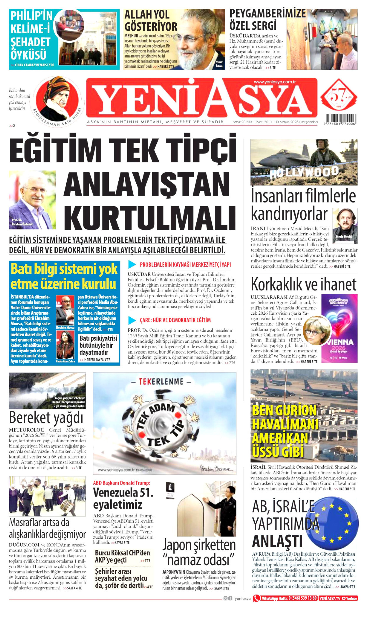 Yeni Asya Gazetesi Manşeti - 13.05.2026