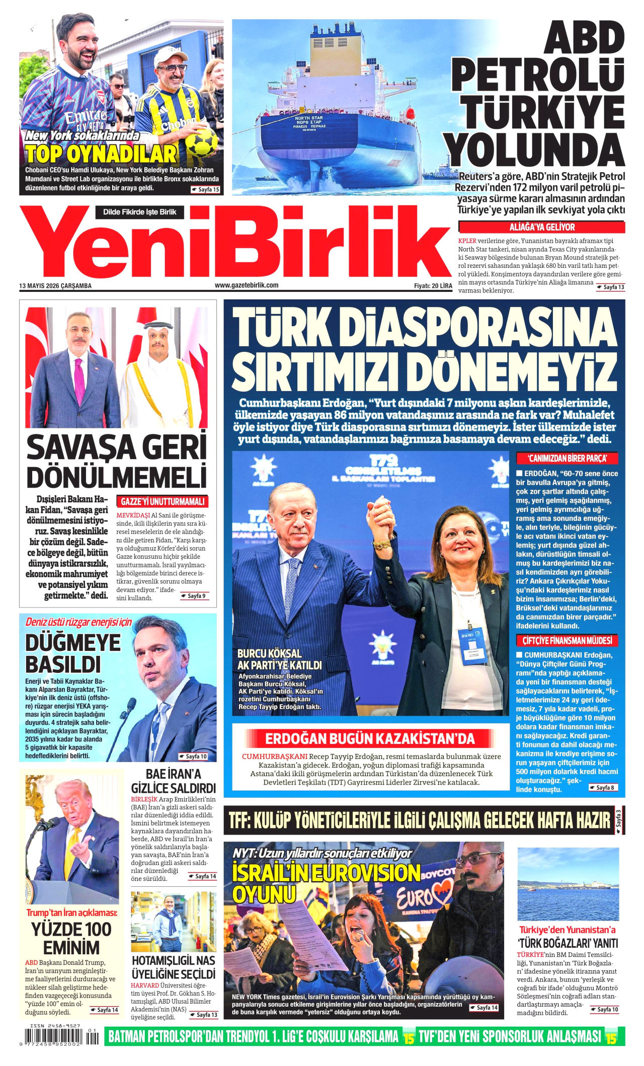 YeniBirlik Gazetesi Manşeti - 13.05.2026