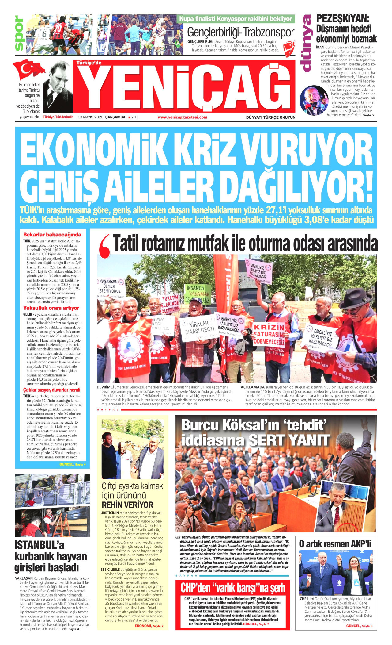 Yeniçağ Gazetesi Manşeti - 13.05.2026