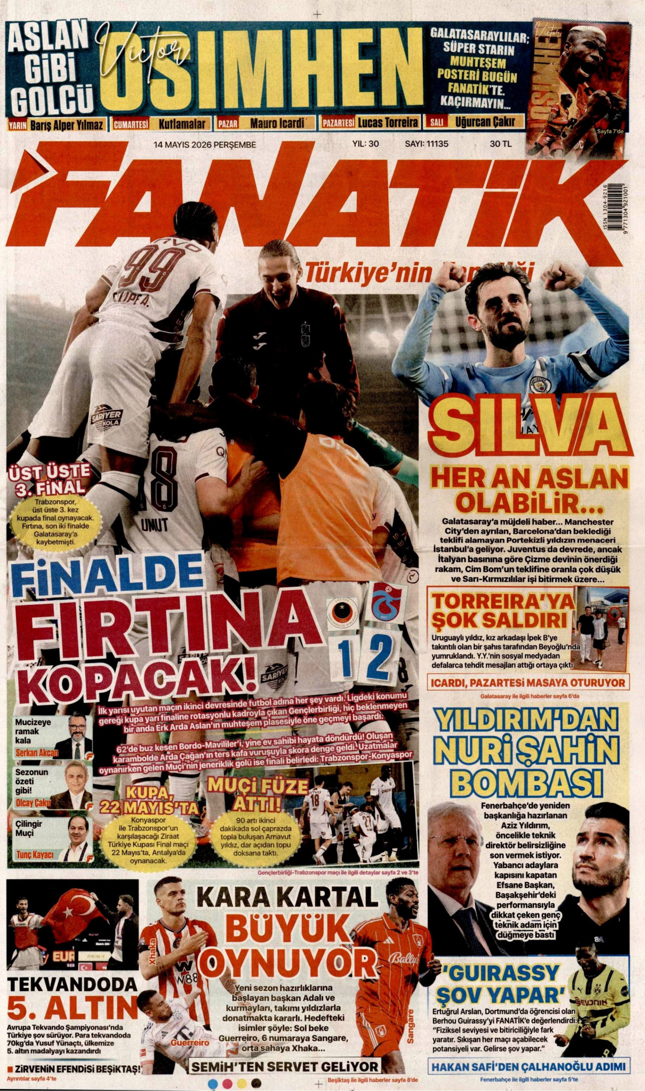 Fanatik gazete manşeti 14 Mayıs 2026 Perşembe