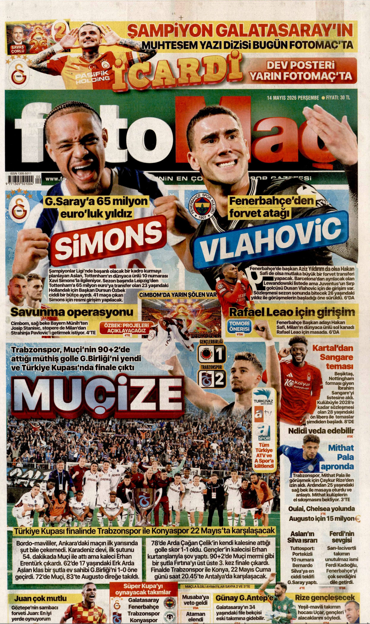 Fotomaç Gazetesi Manşeti - 14.05.2026