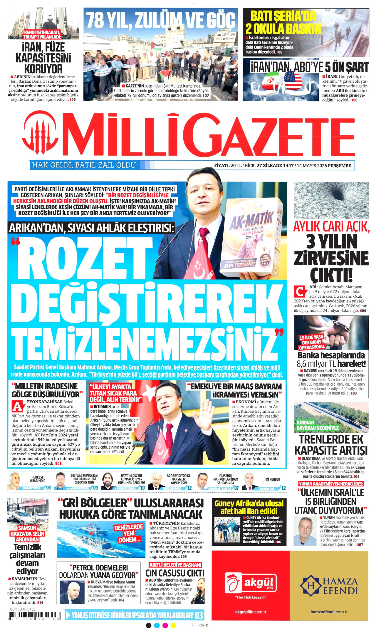Milli Gazete Gazetesi Manşeti - 14.05.2026