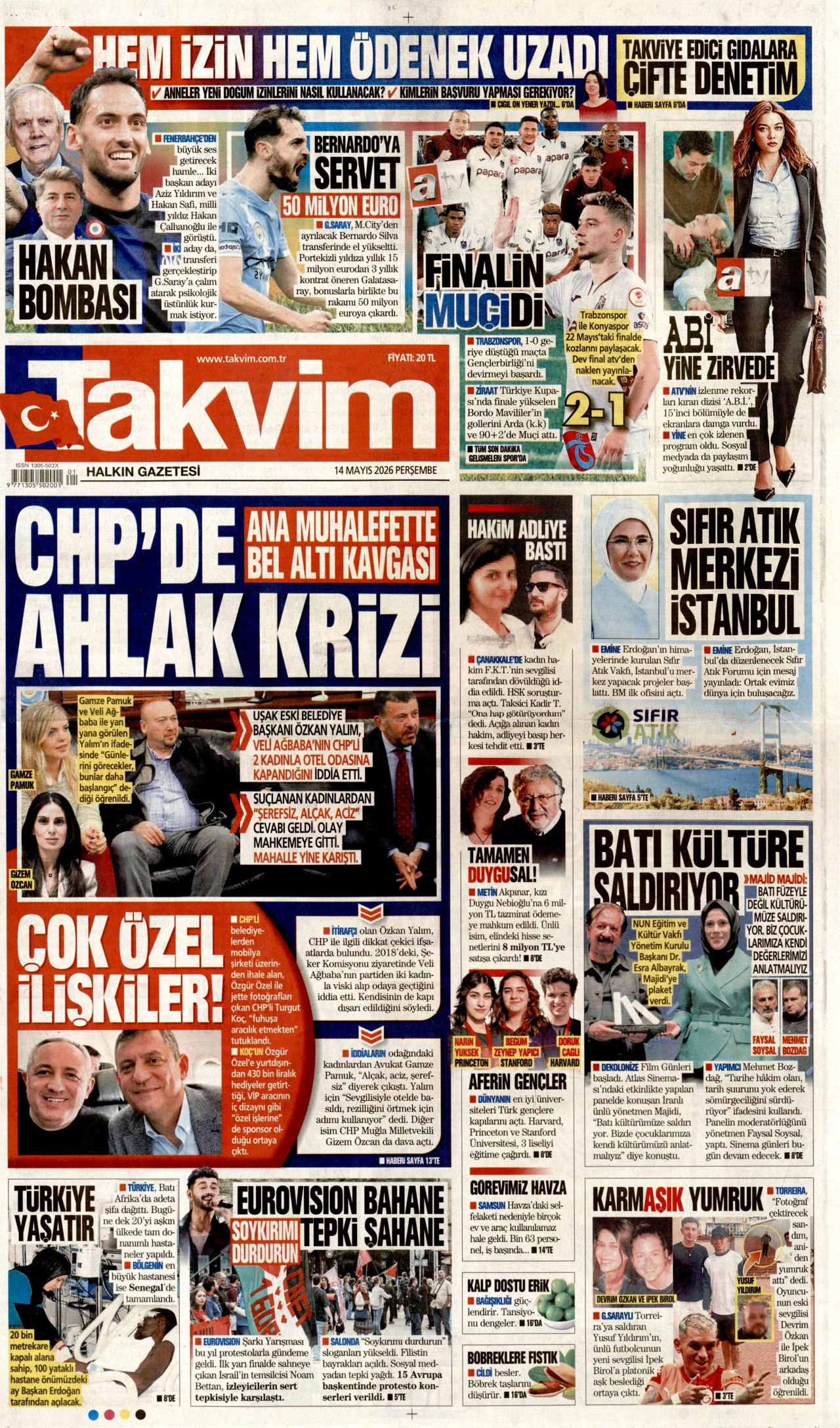 Takvim Gazetesi Manşeti - 14.05.2026