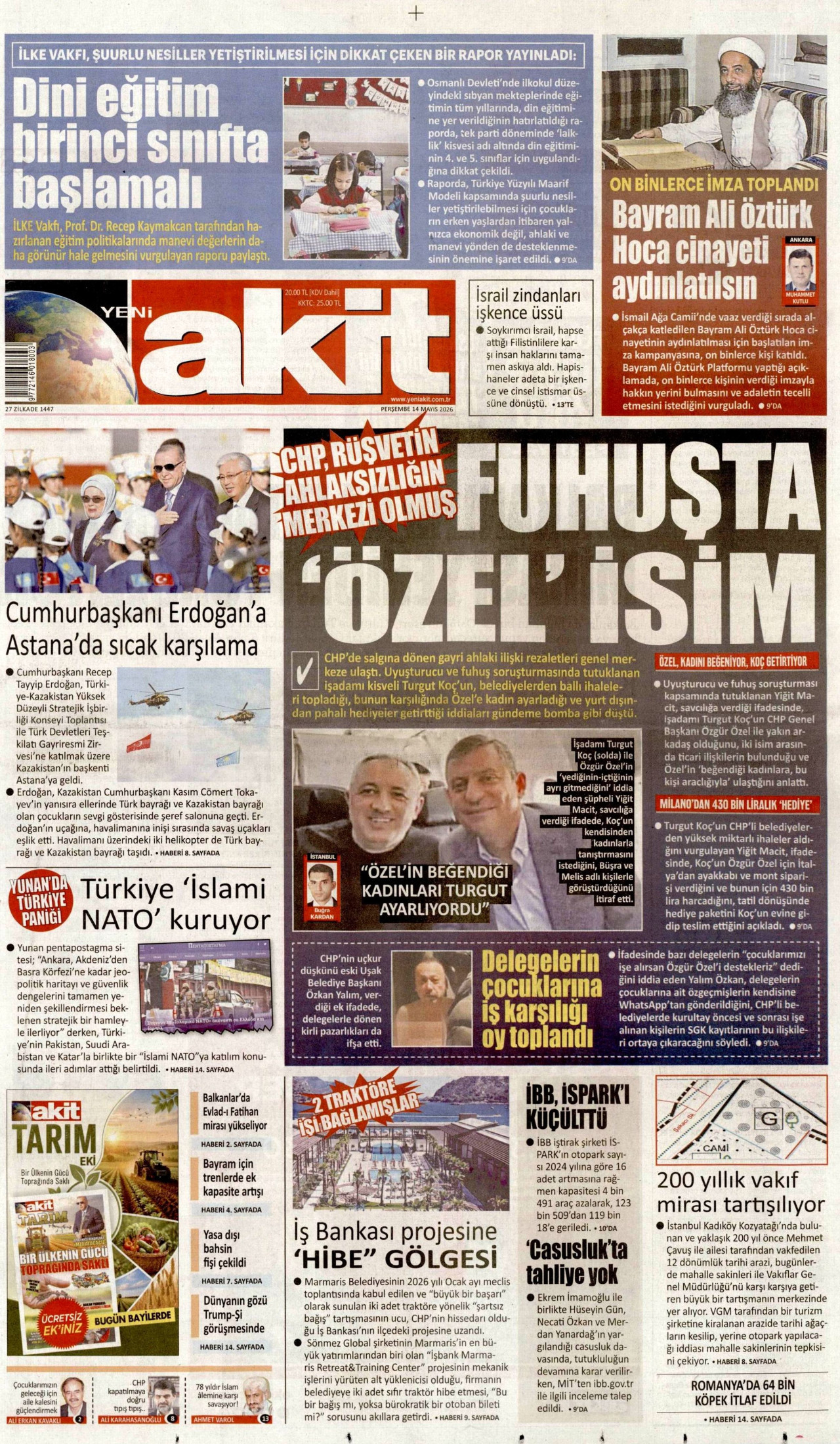 Yeni Akit Gazetesi Manşeti - 14.05.2026