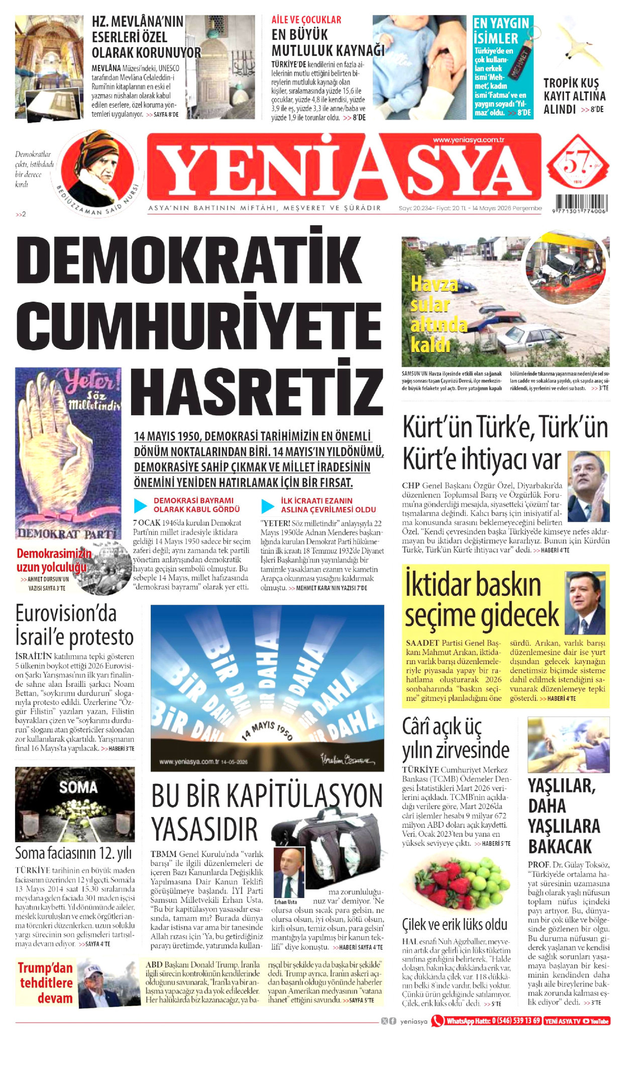 Yeni Asya Gazetesi Manşeti - 14.05.2026