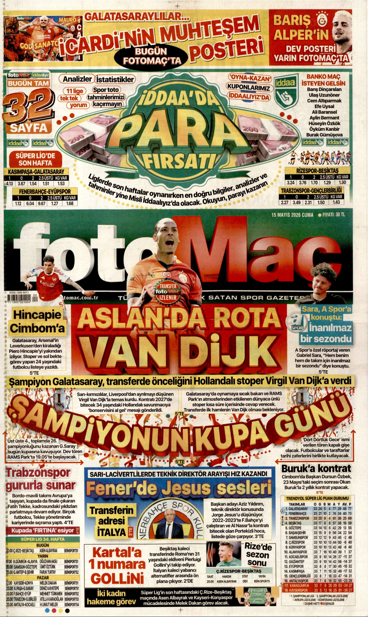 Fotomaç Gazetesi Manşeti - 15.05.2026