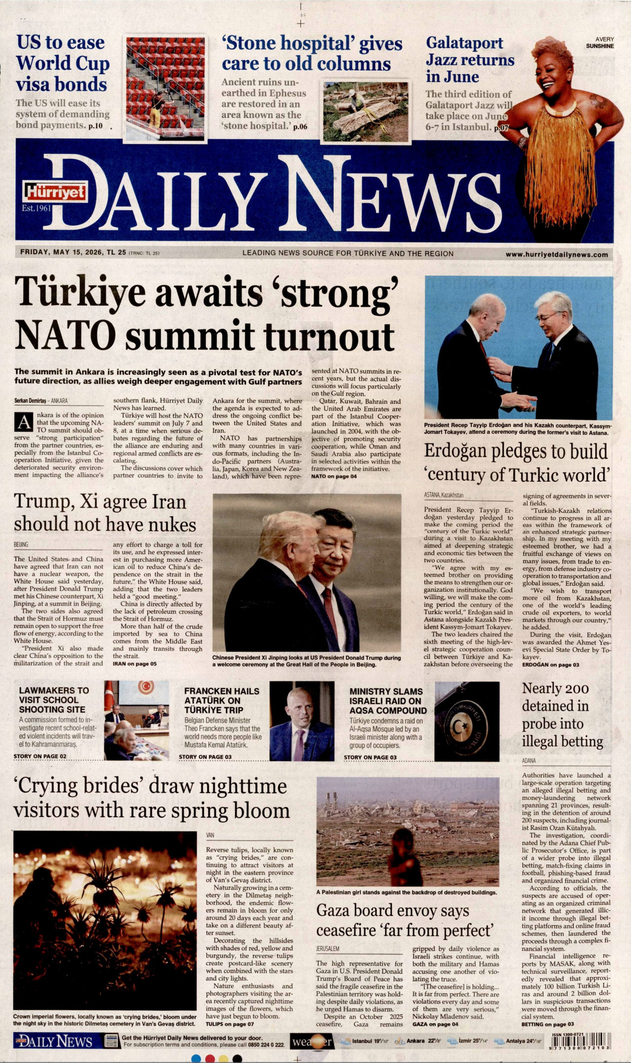 Hürriyet Daily News Gazetesi Manşeti - 15.05.2026