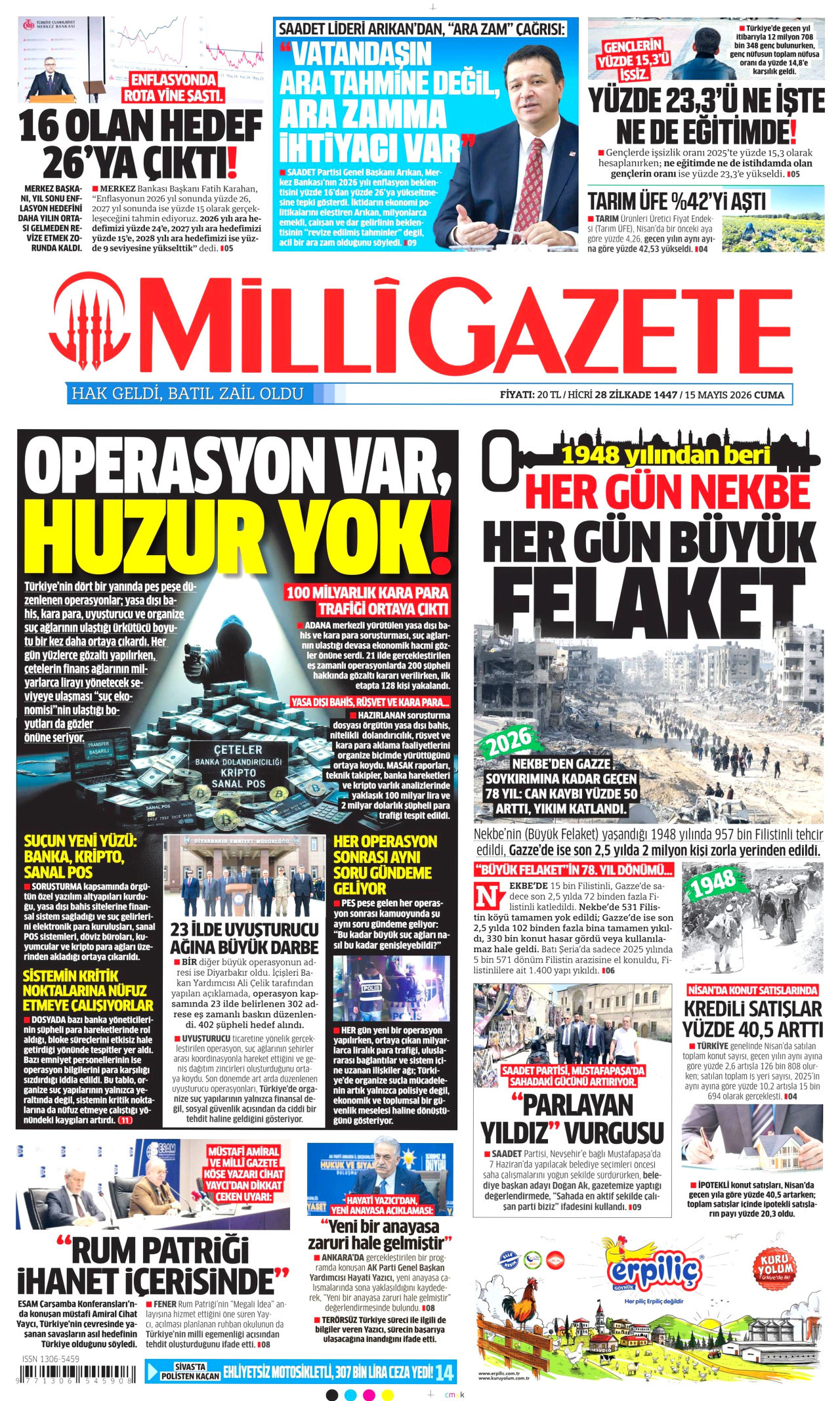 Milli Gazete Gazetesi Manşeti - 15.05.2026