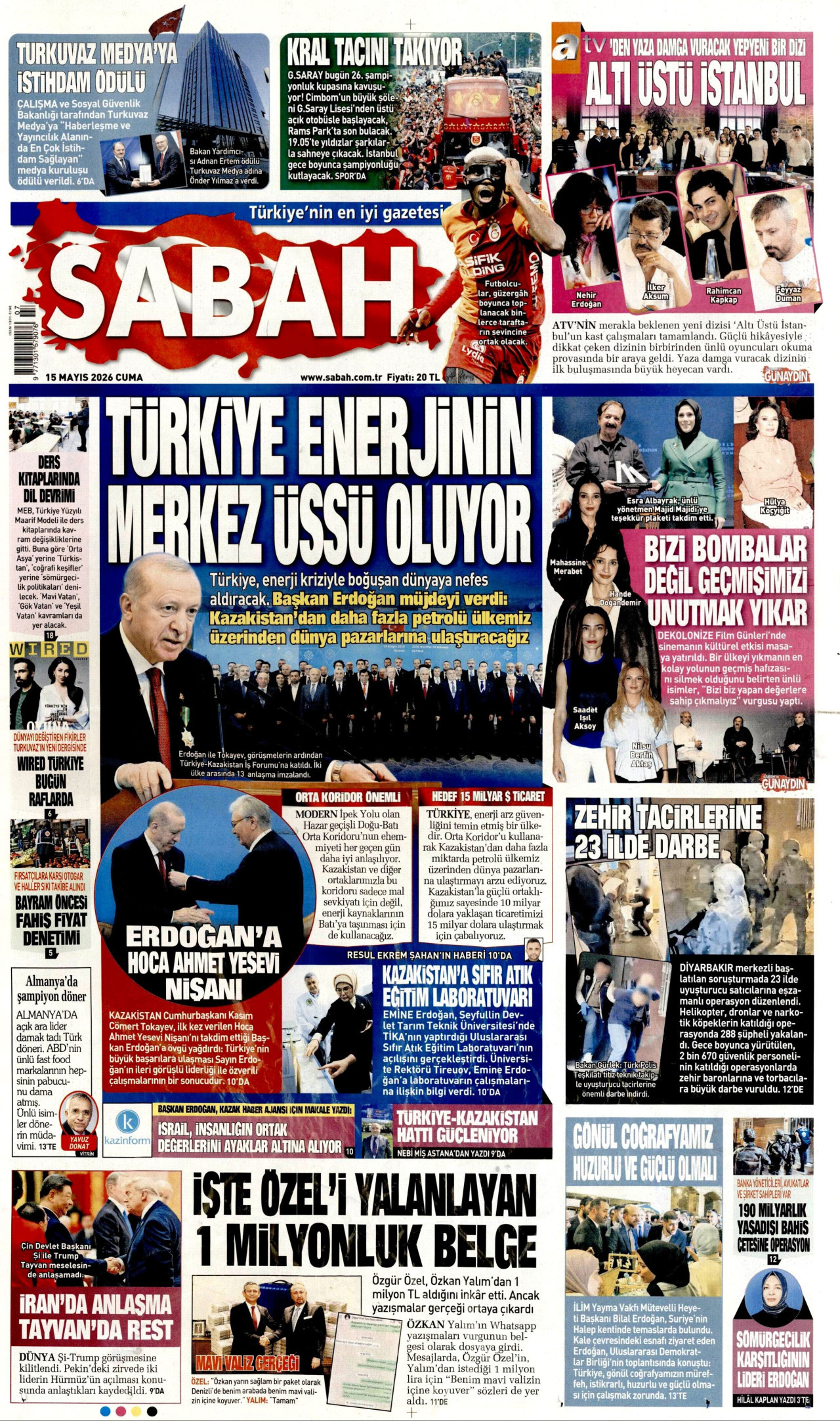 Sabah Gazetesi Manşeti - 15 Mayıs 2026 Birinci Sayfa