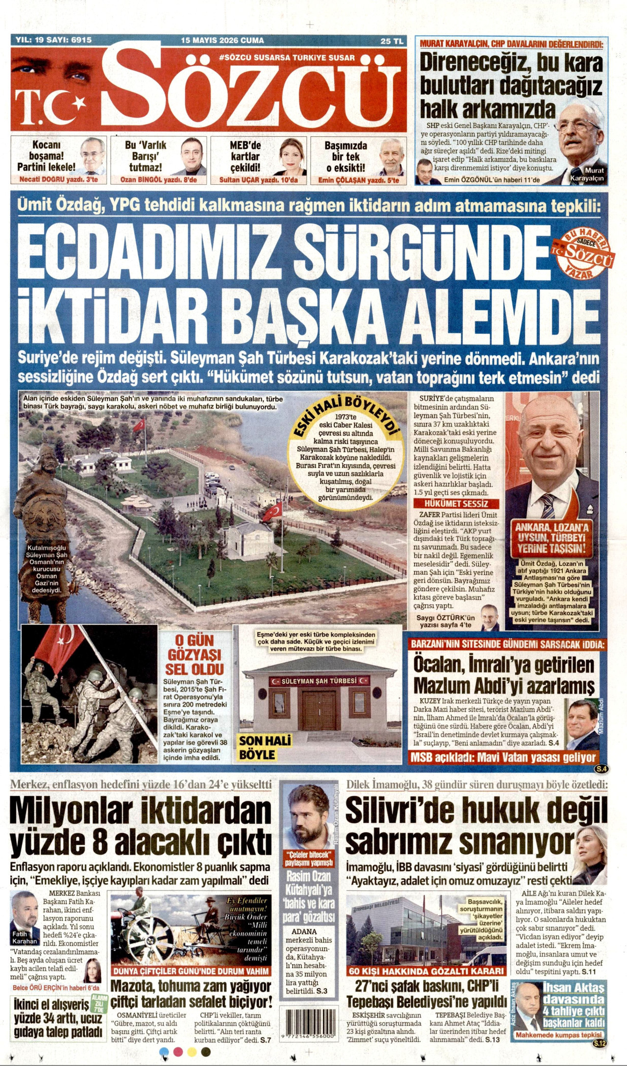 Sözcü Gazetesi Manşeti - 15 Mayıs 2026 Birinci Sayfa