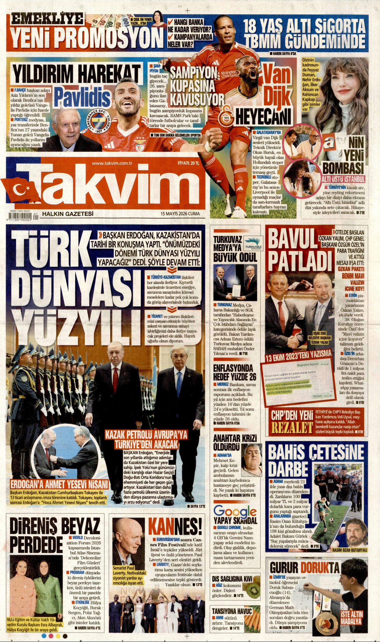 Takvim Gazetesi Manşeti - 15.05.2026