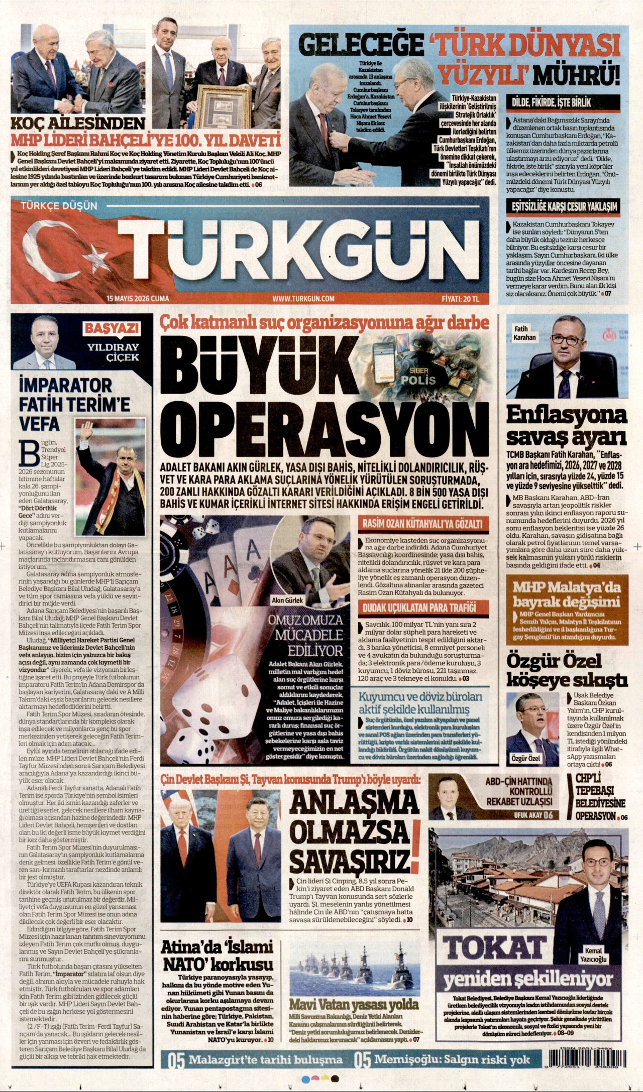 Türkgün Gazetesi Manşeti - 15.05.2026