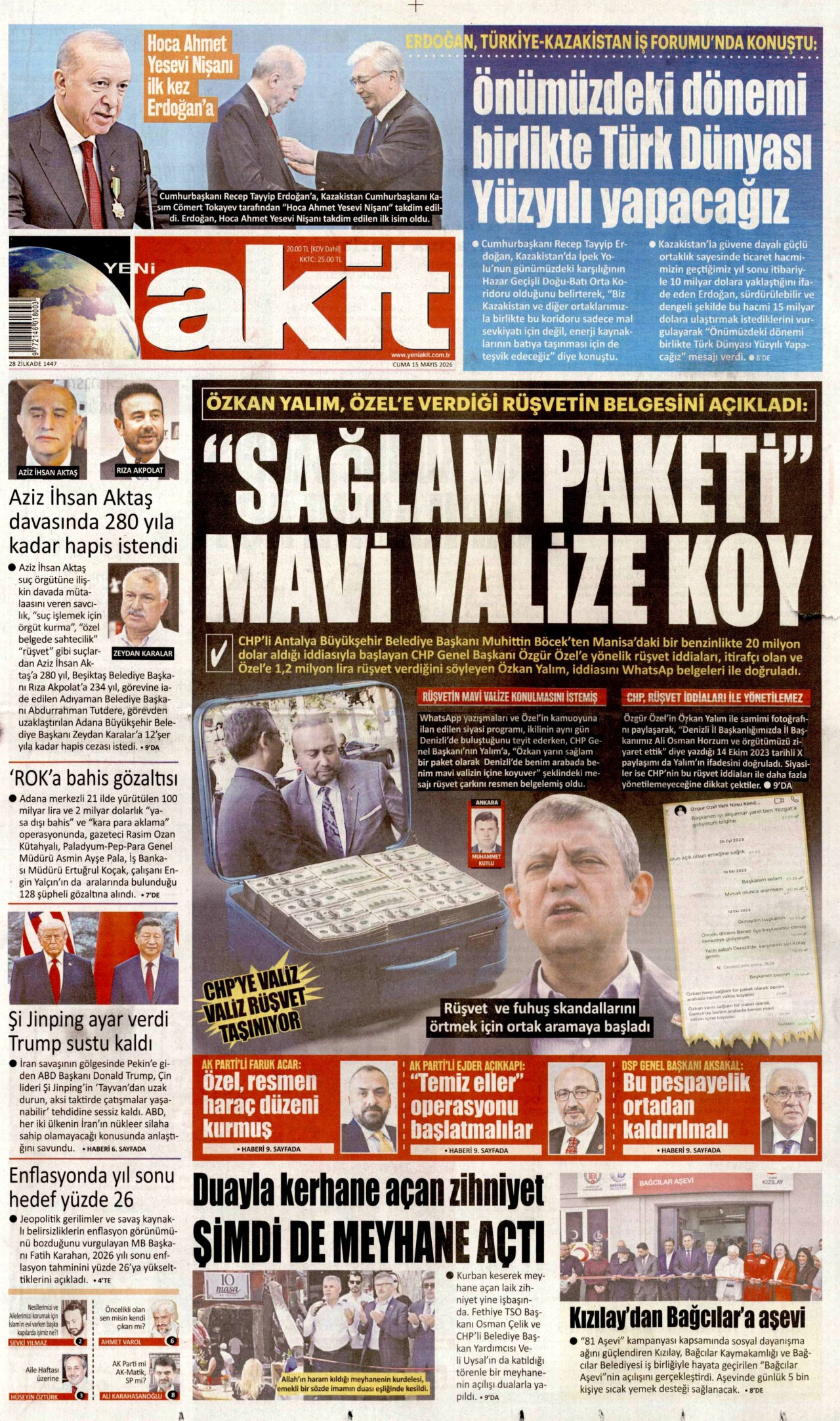 Yeni Akit Gazetesi Manşeti - 15.05.2026