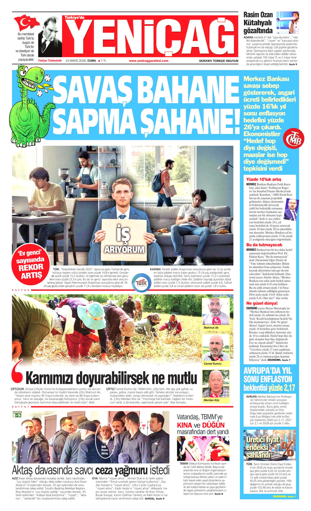 Yeniçağ Gazetesi Manşeti - 15.05.2026