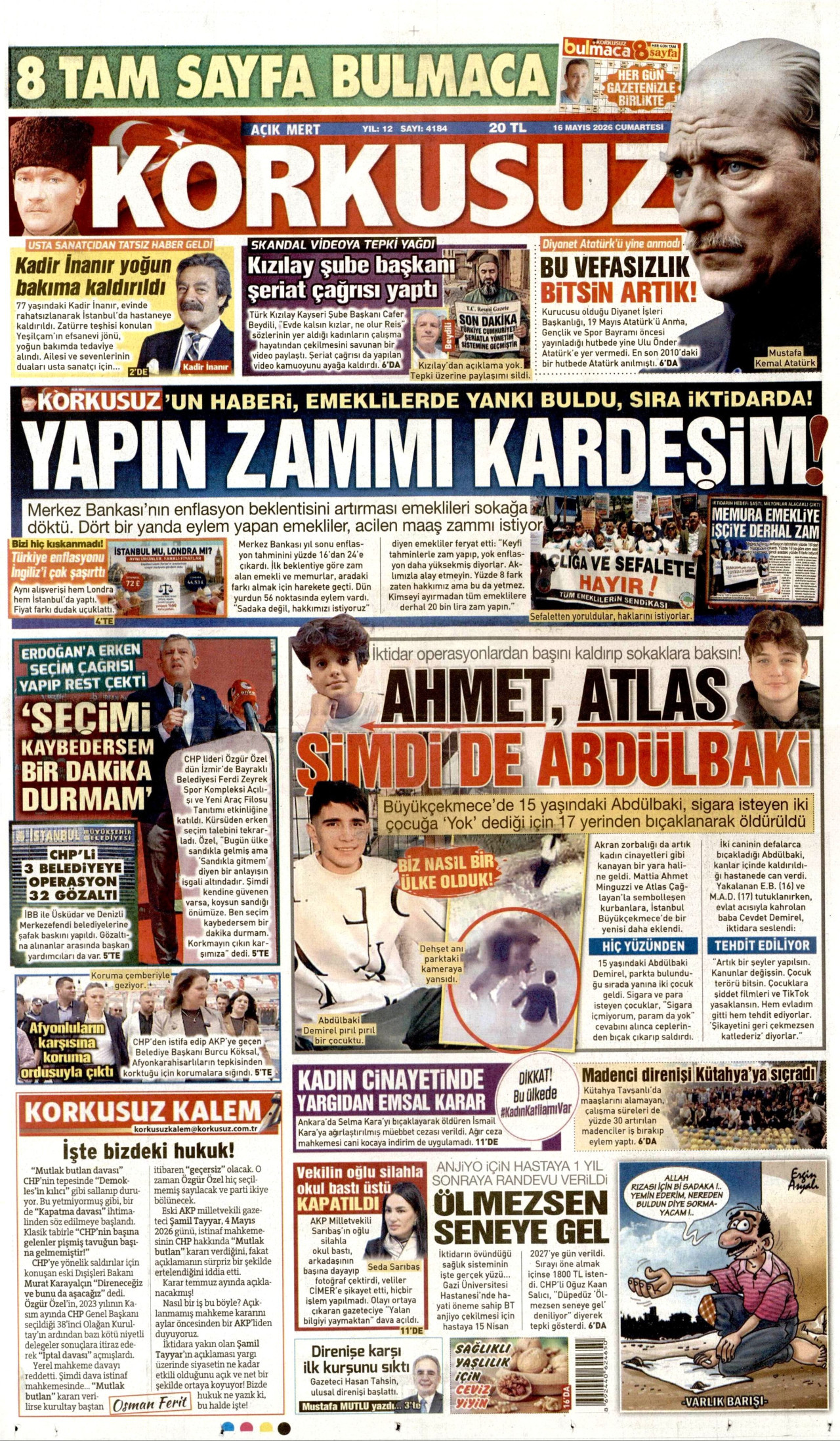 Korkusuz Gazetesi Manşeti - 16.05.2026