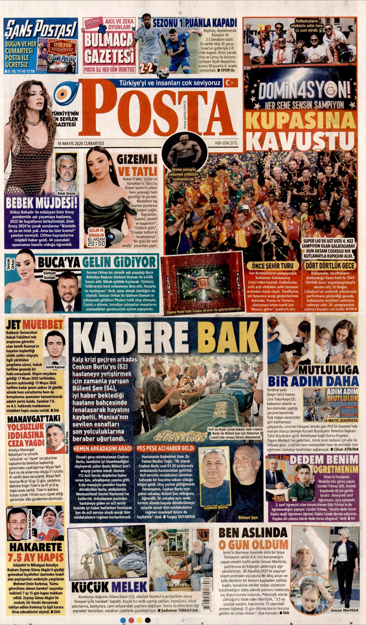 Posta Gazetesi Manşeti - 16 Mayıs 2026 Birinci Sayfa