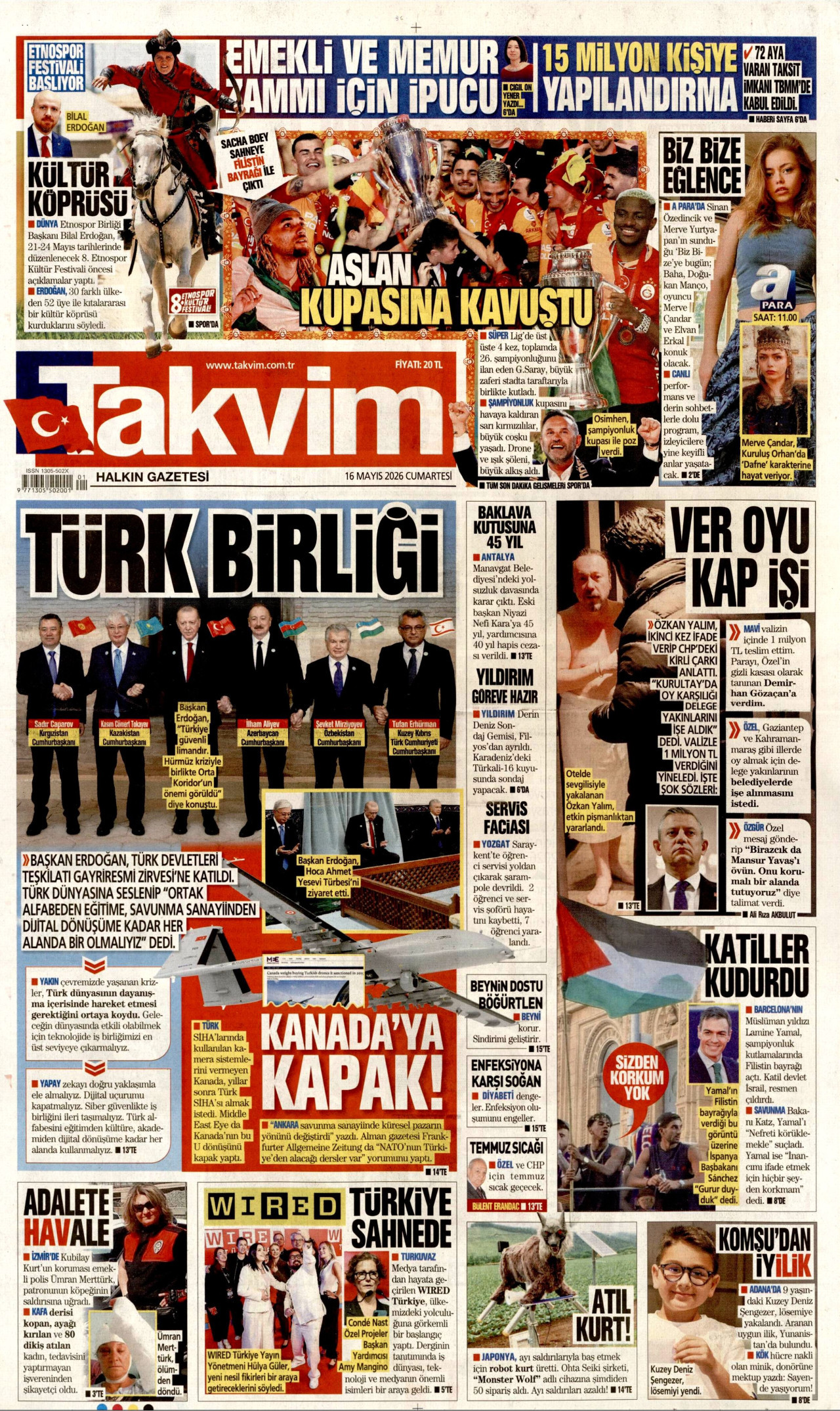 Takvim Gazetesi Manşeti - 16.05.2026