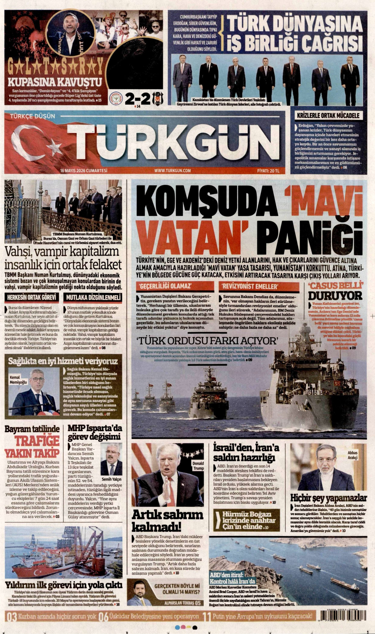 Türkgün Gazetesi Manşeti - 16.05.2026