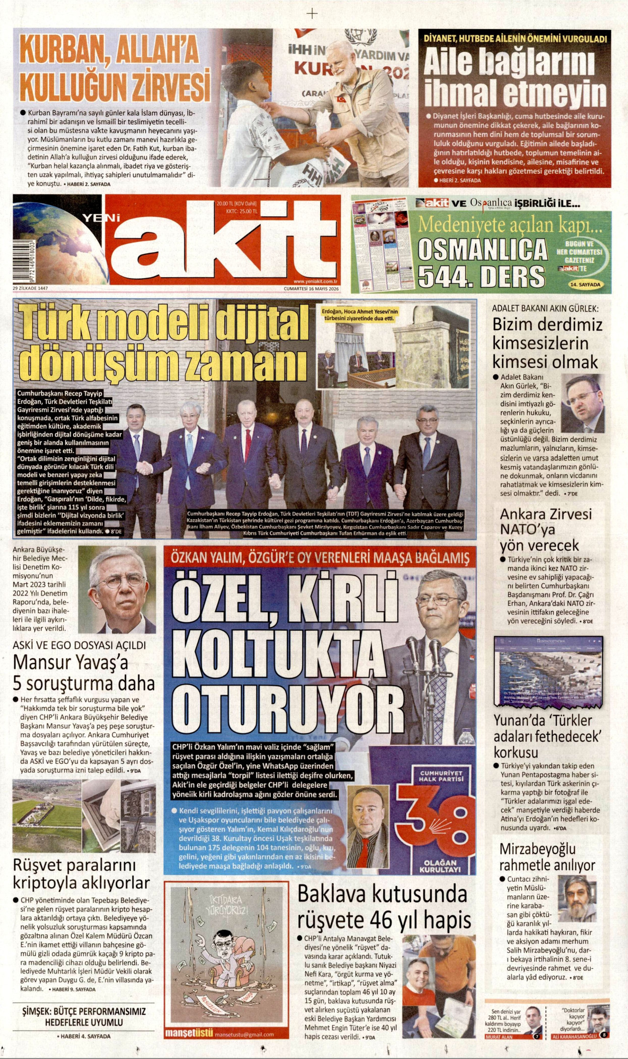 Yeni Akit Gazetesi Manşeti - 16.05.2026