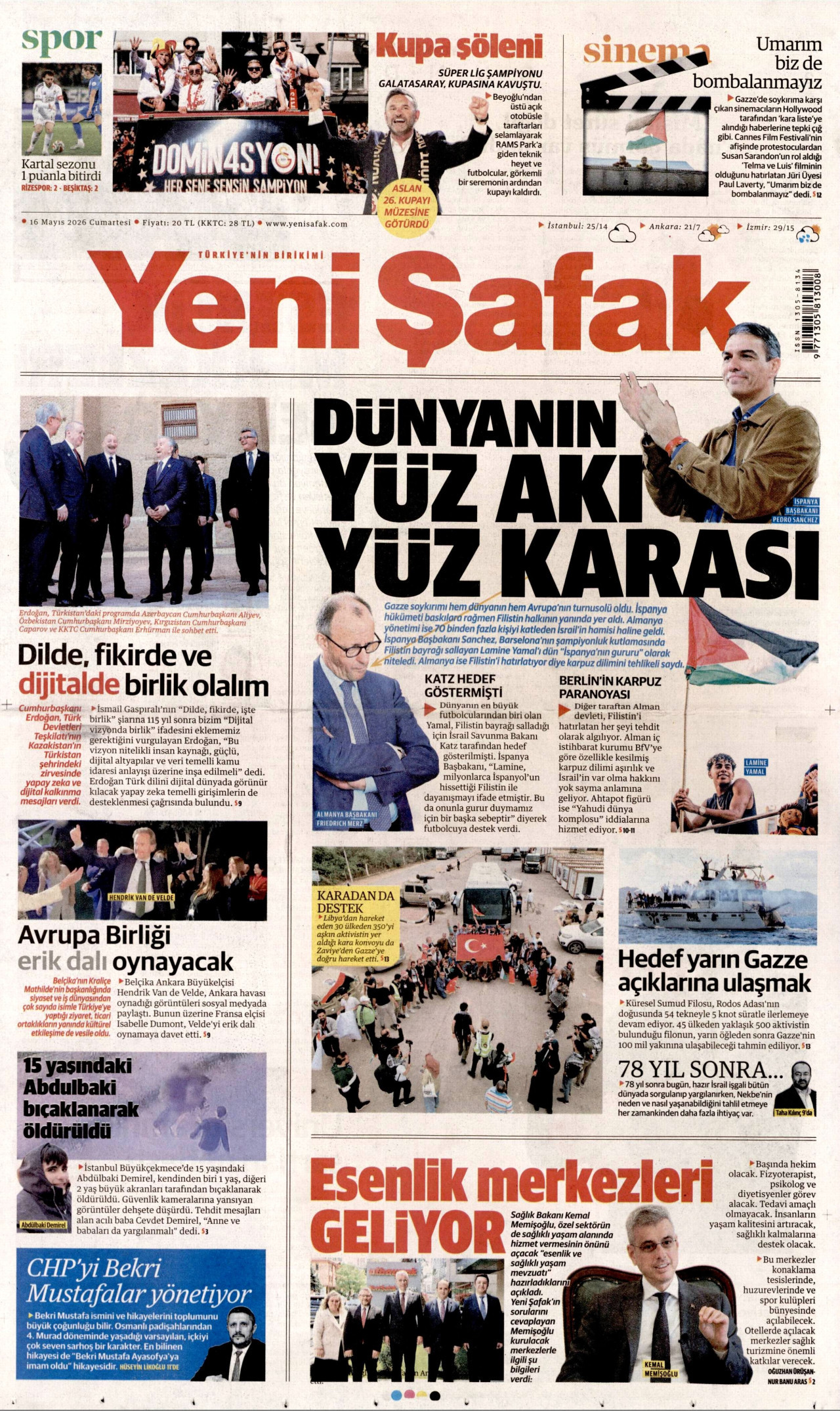 Yeni Şafak Gazetesi Manşeti - 16 Mayıs 2026 Birinci Sayfa