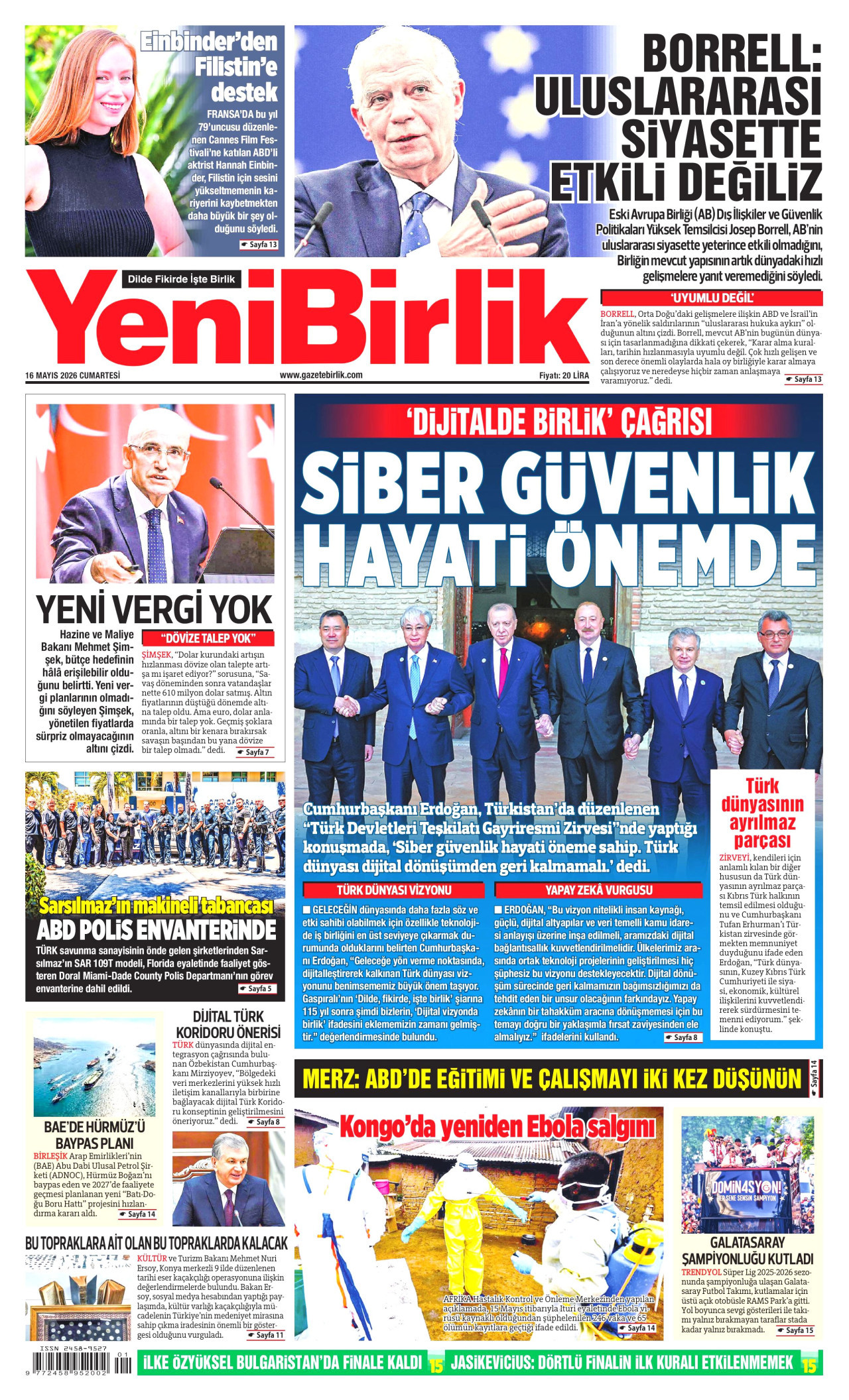 YeniBirlik Gazetesi Manşeti - 16.05.2026