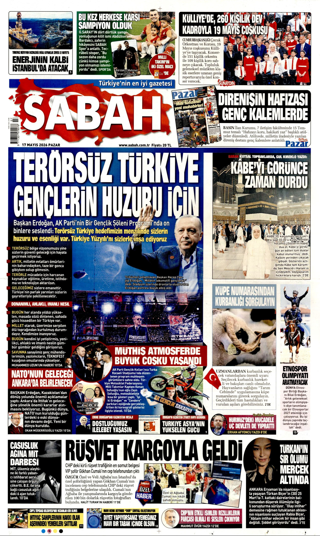 Sabah Gazetesi Manşeti - 17 Mayıs 2026 Birinci Sayfa