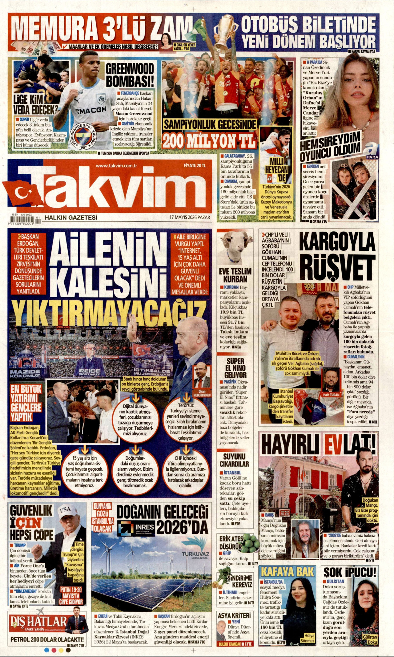 Takvim Gazetesi Manşeti - 17 Mayıs 2026 Birinci Sayfa