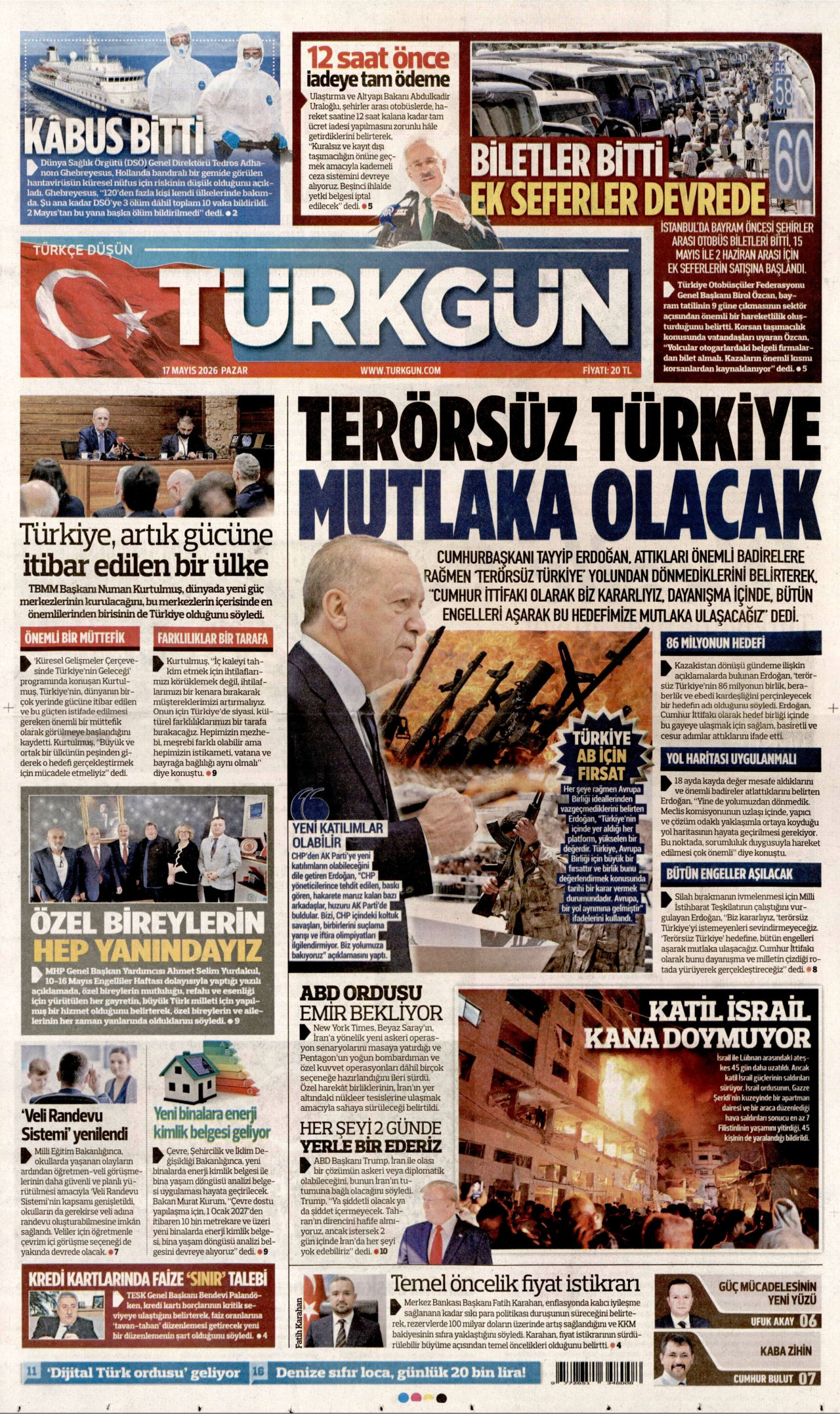 Türkgün Gazetesi Manşeti - 17.05.2026