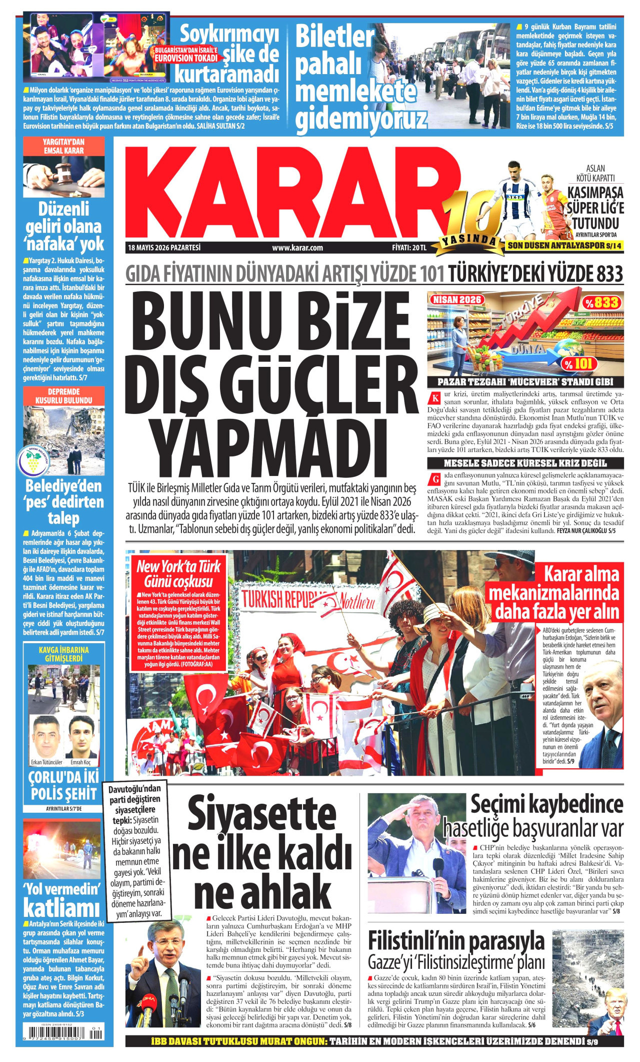 Karar Gazetesi Manşeti - 18.05.2026